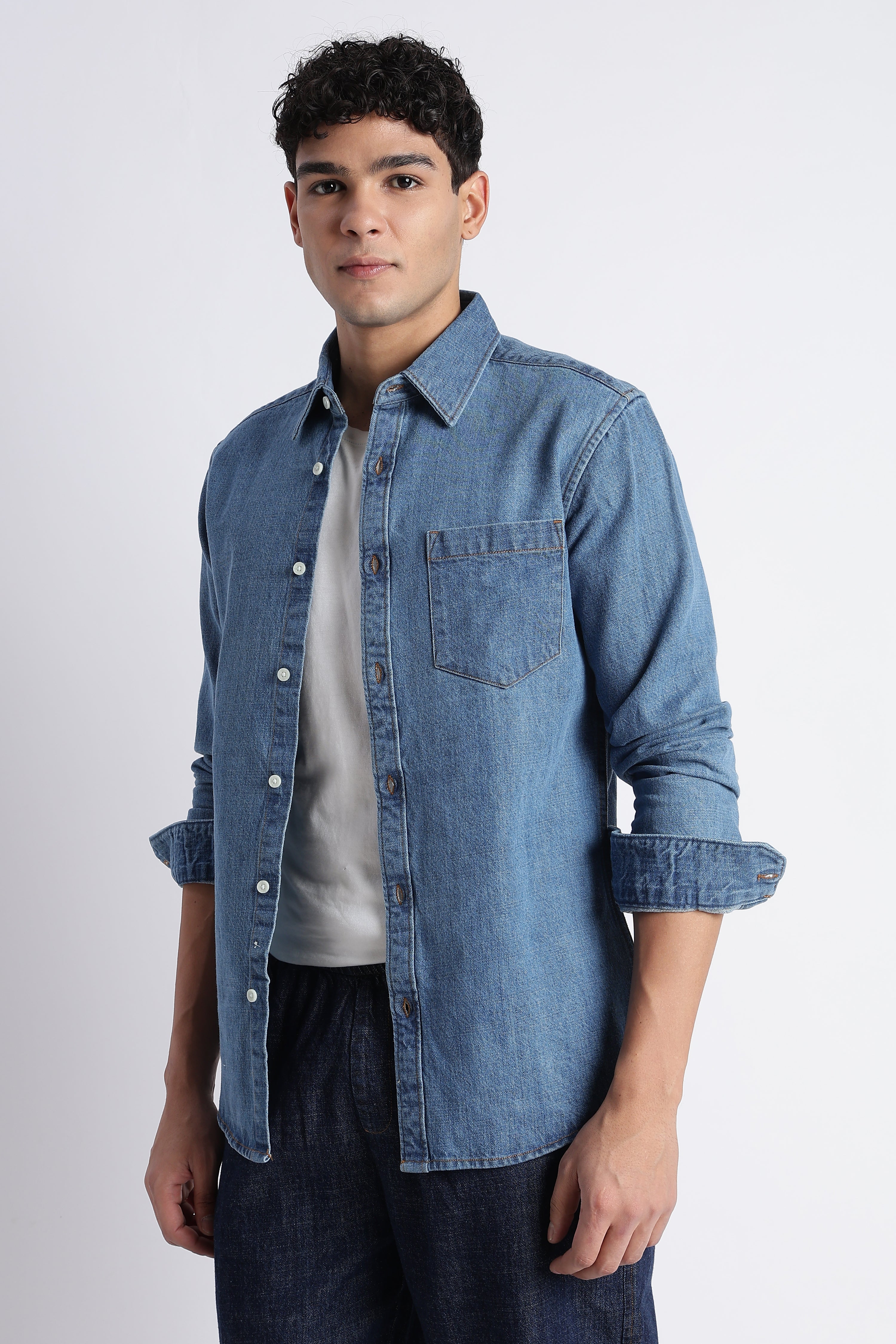 Men Mid Blue Denim Shirt