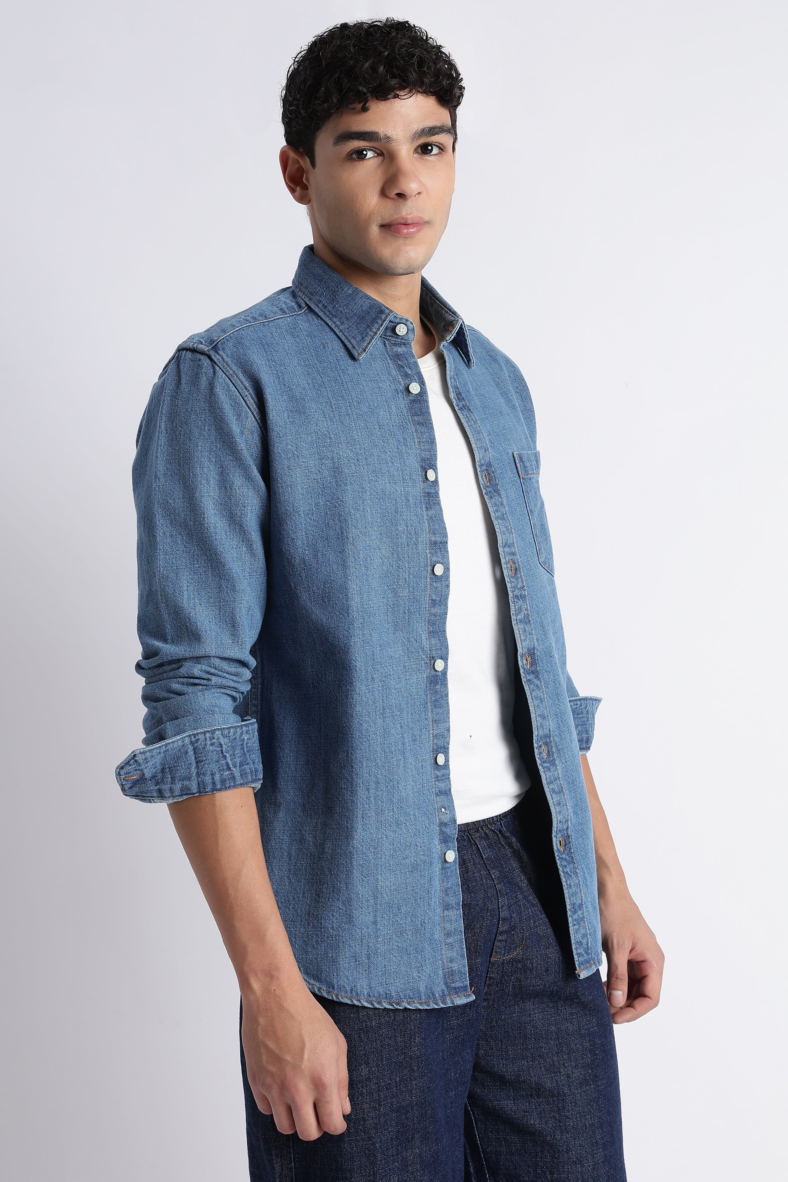Men Mid Blue Denim Shirt