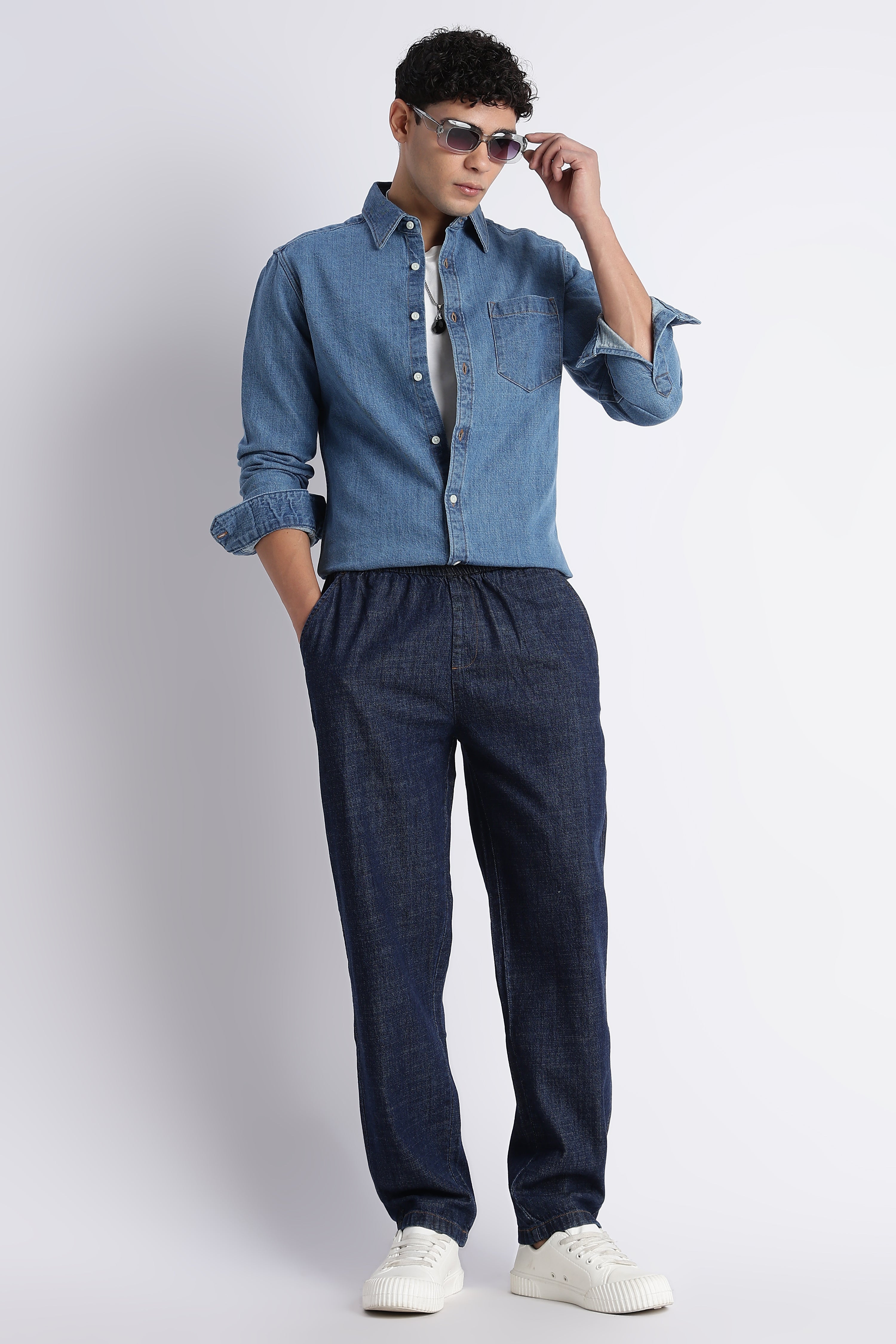 Men Mid Blue Denim Shirt