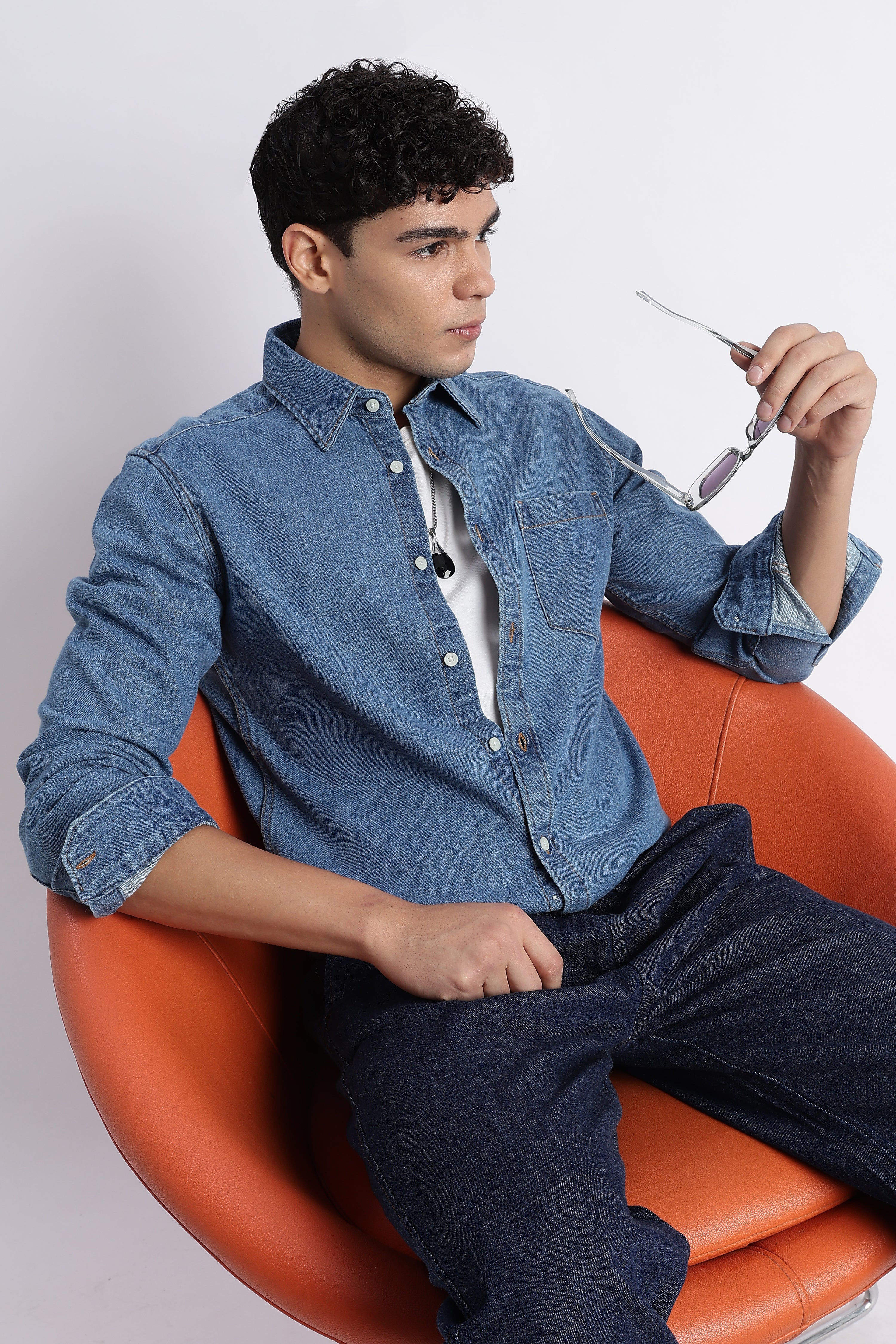 Men Mid Blue Denim Shirt