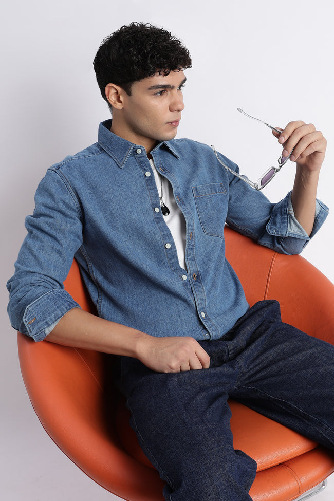 Men Mid Blue Denim Shirt