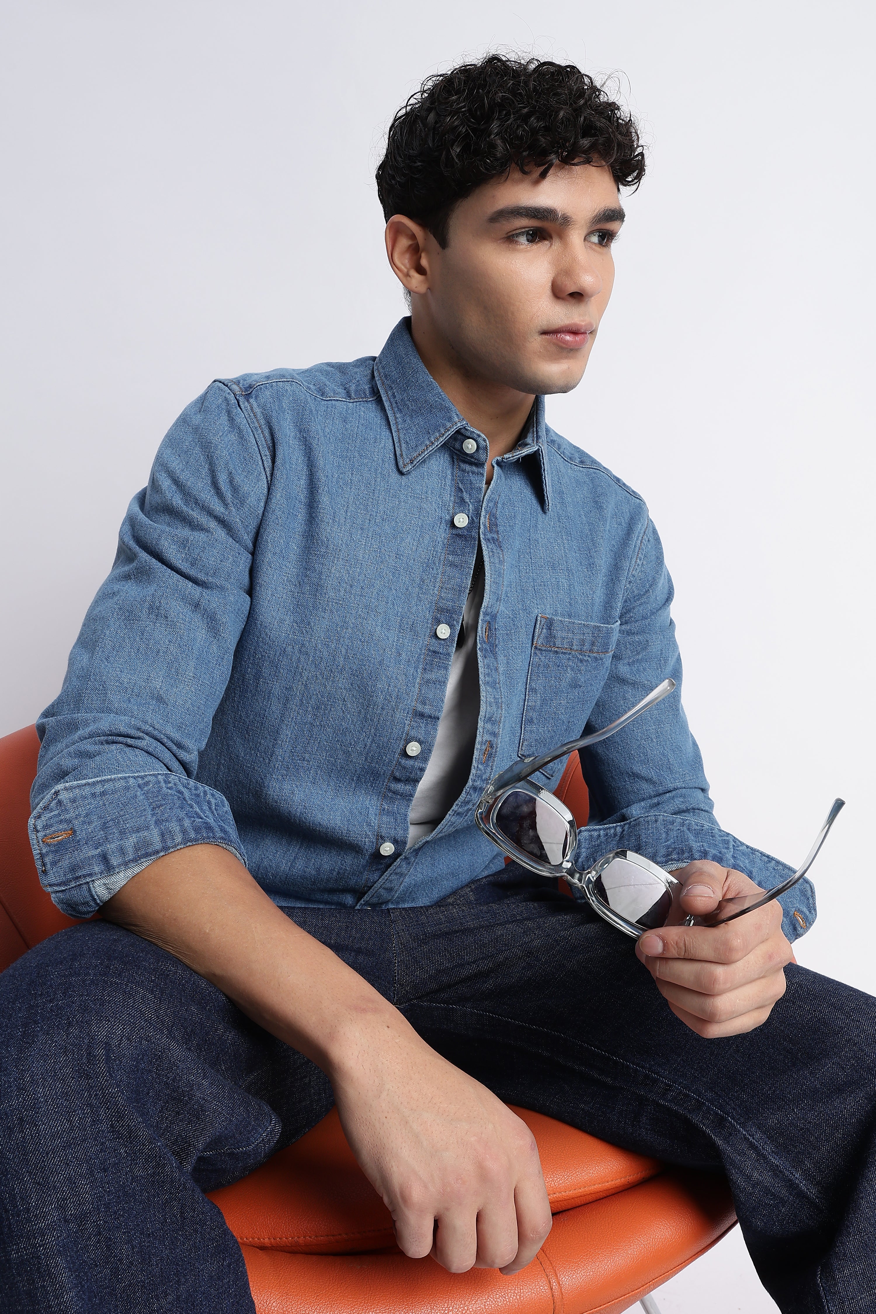 Men Mid Blue Denim Shirt