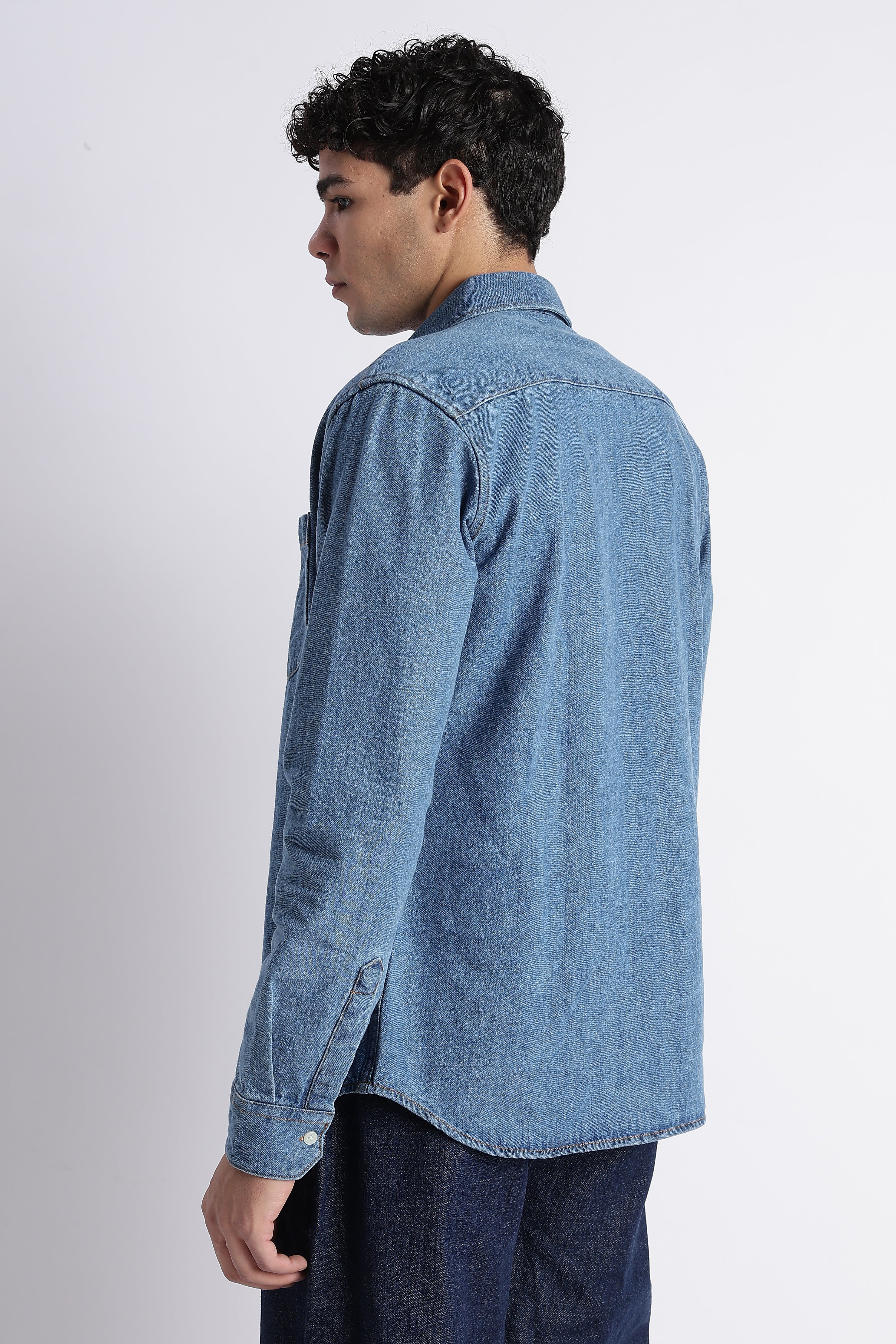 Men Mid Blue Denim Shirt