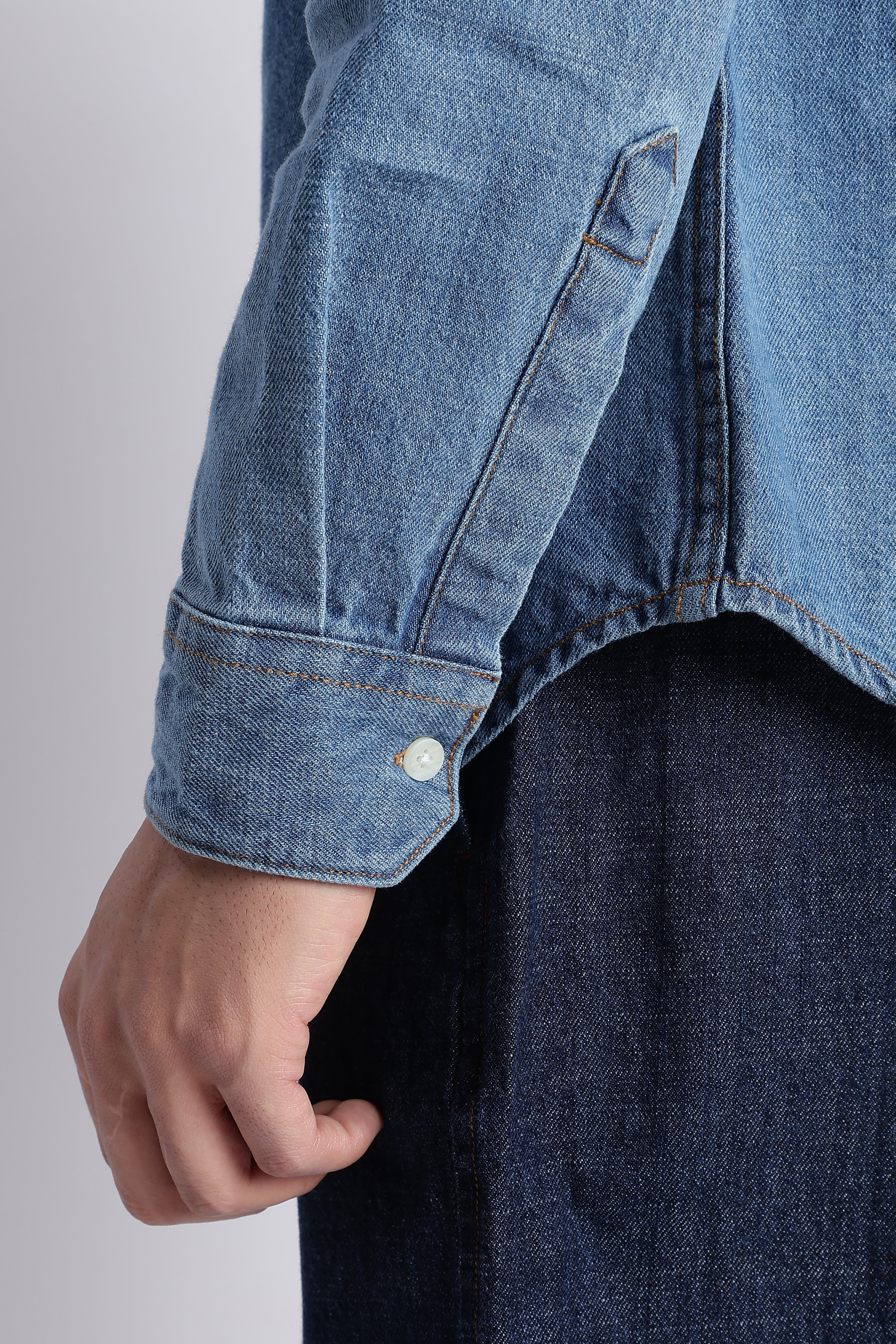 Men Mid Blue Denim Shirt