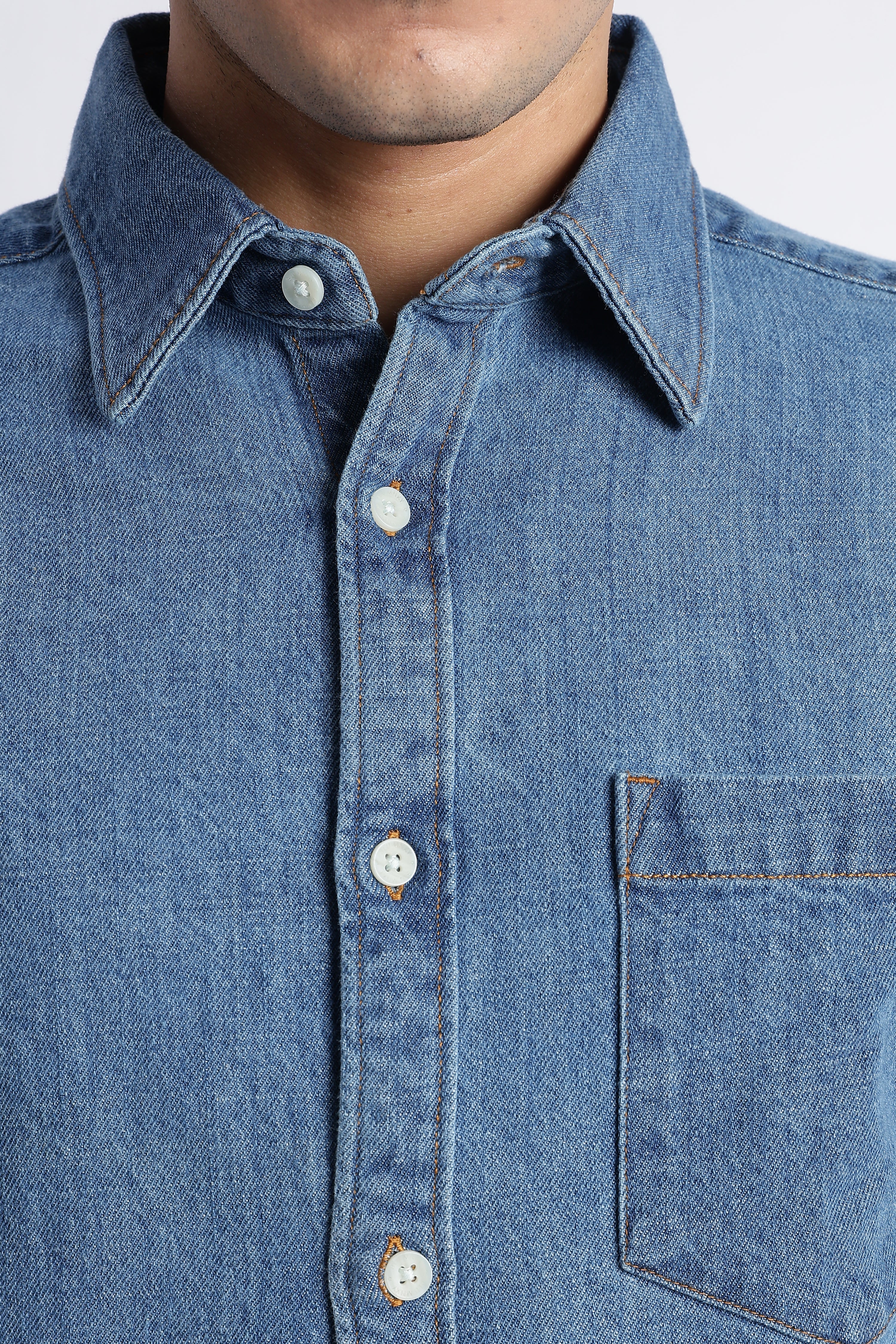 Men Mid Blue Denim Shirt