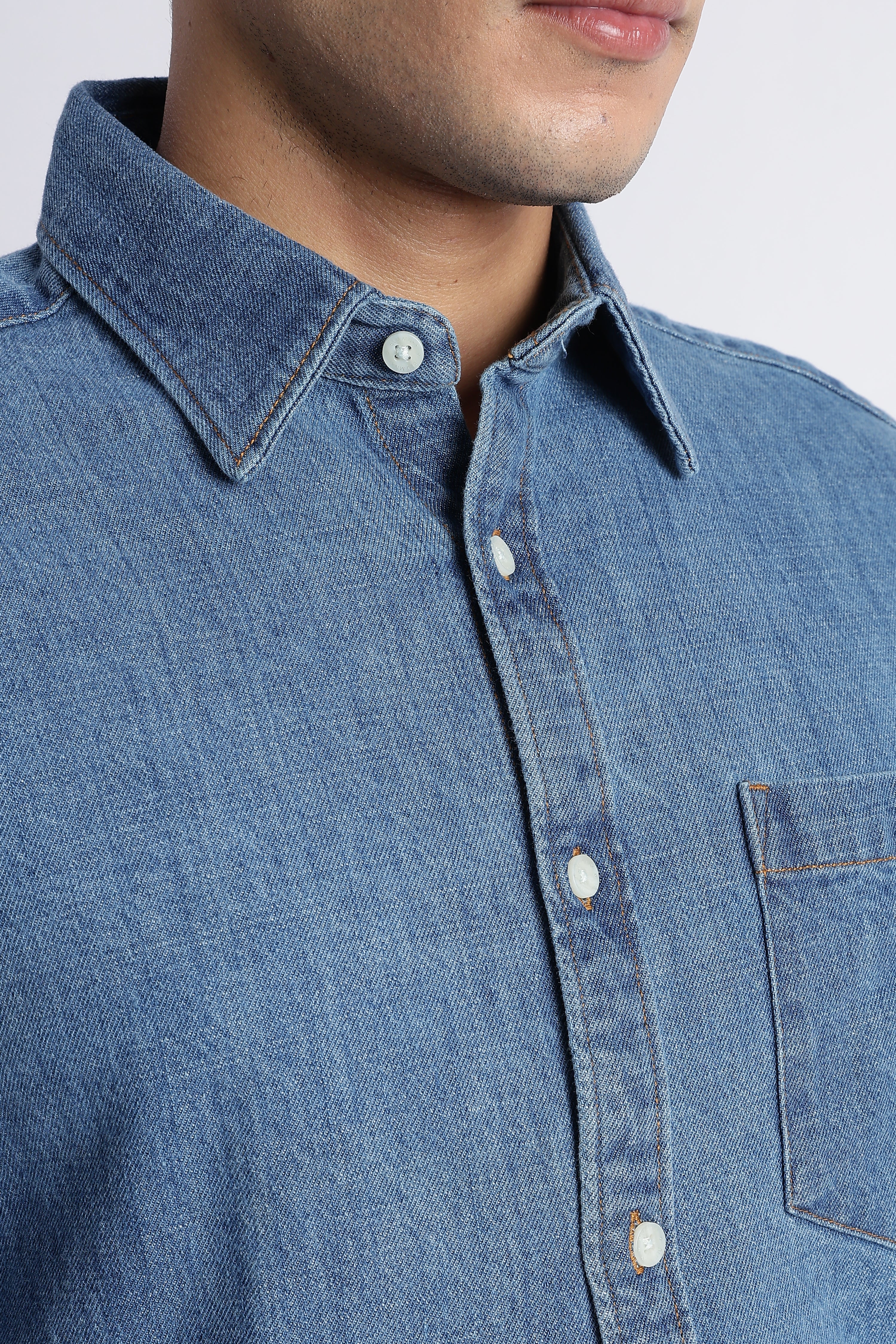 Men Mid Blue Denim Shirt