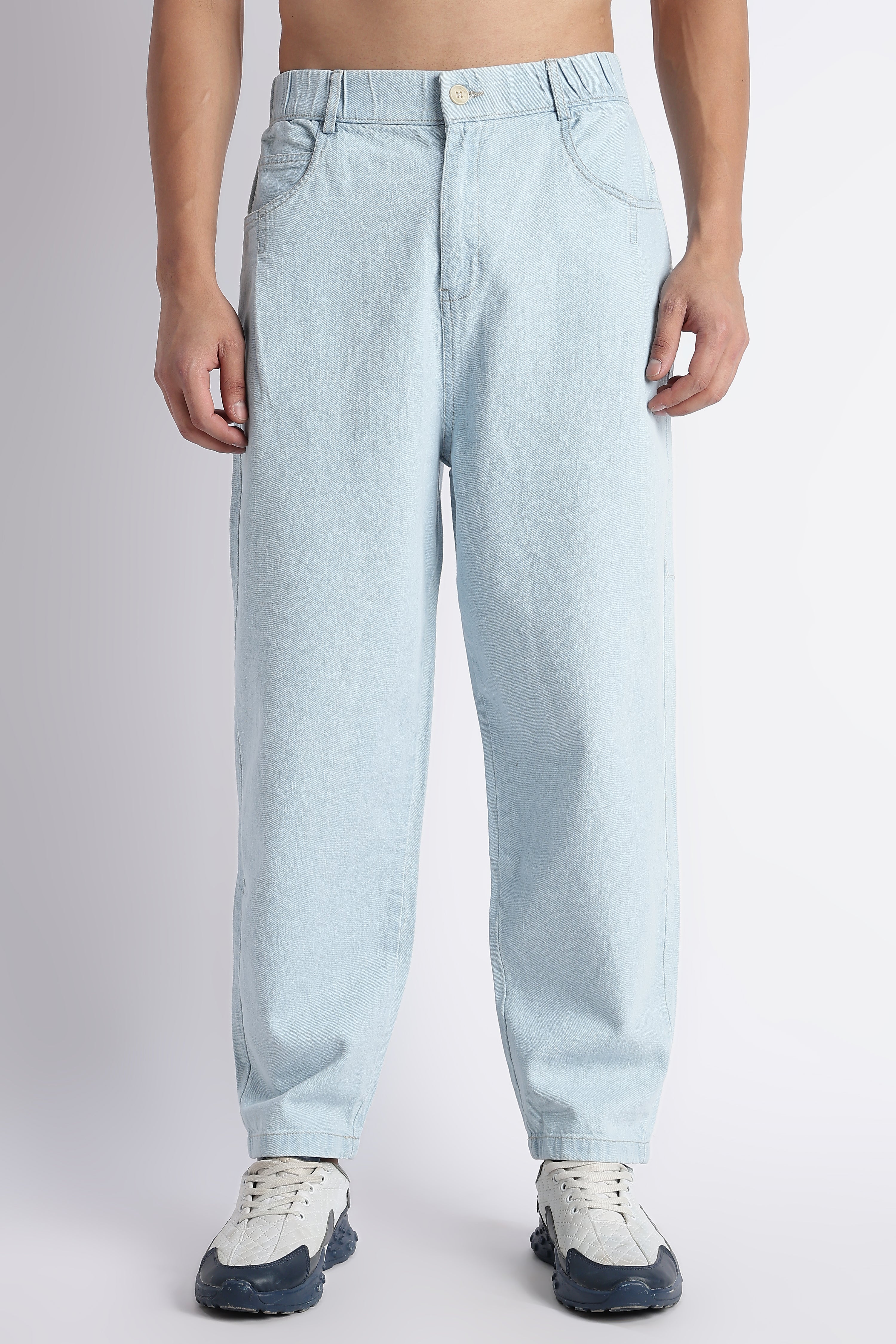 Men Ice Blue Baggy Jeans