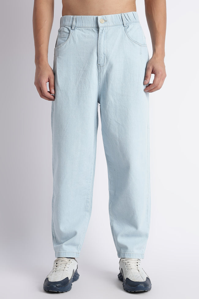 Men Ice Blue Baggy Jeans