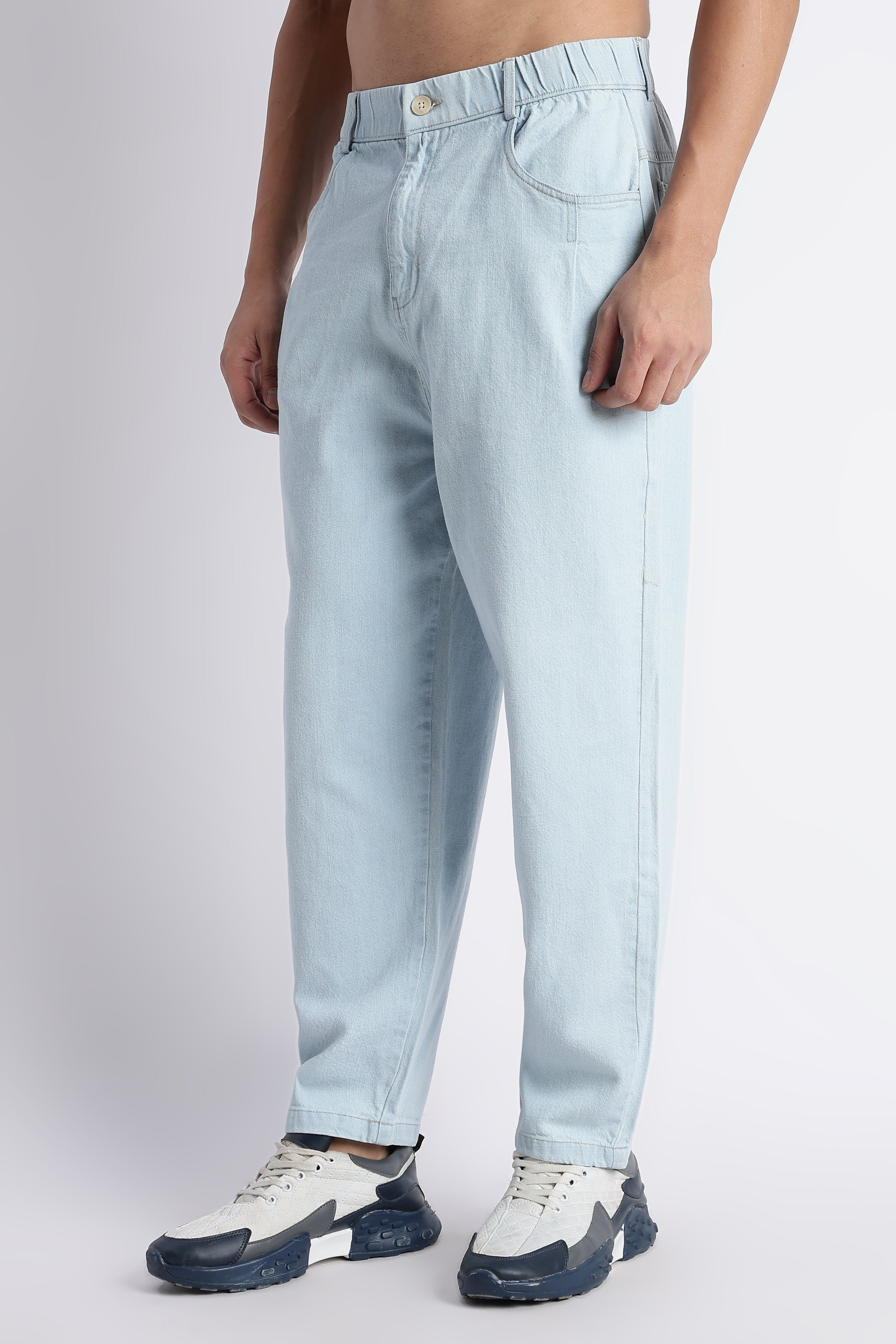 Men Ice Blue Baggy Jeans