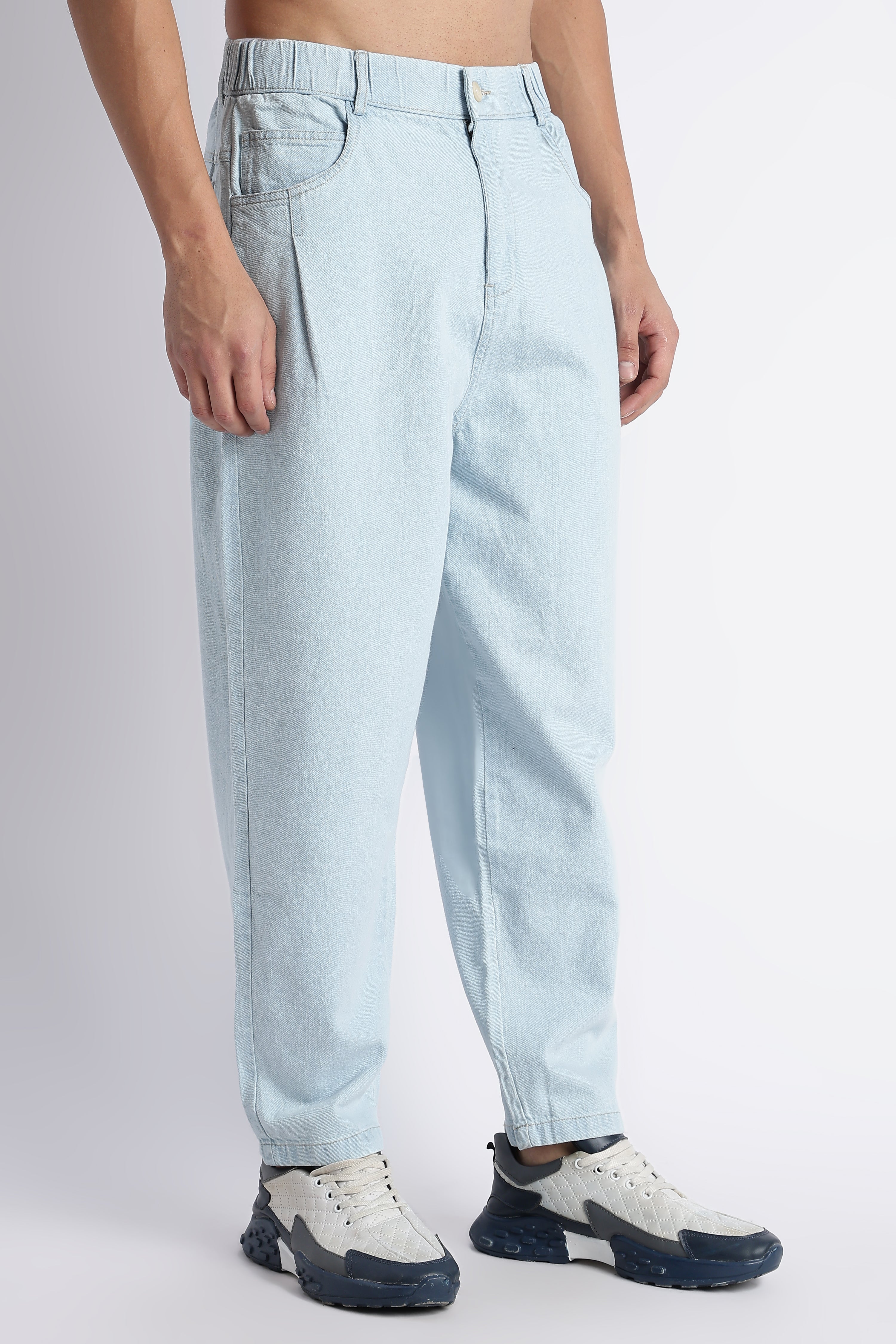 Men Ice Blue Baggy Jeans