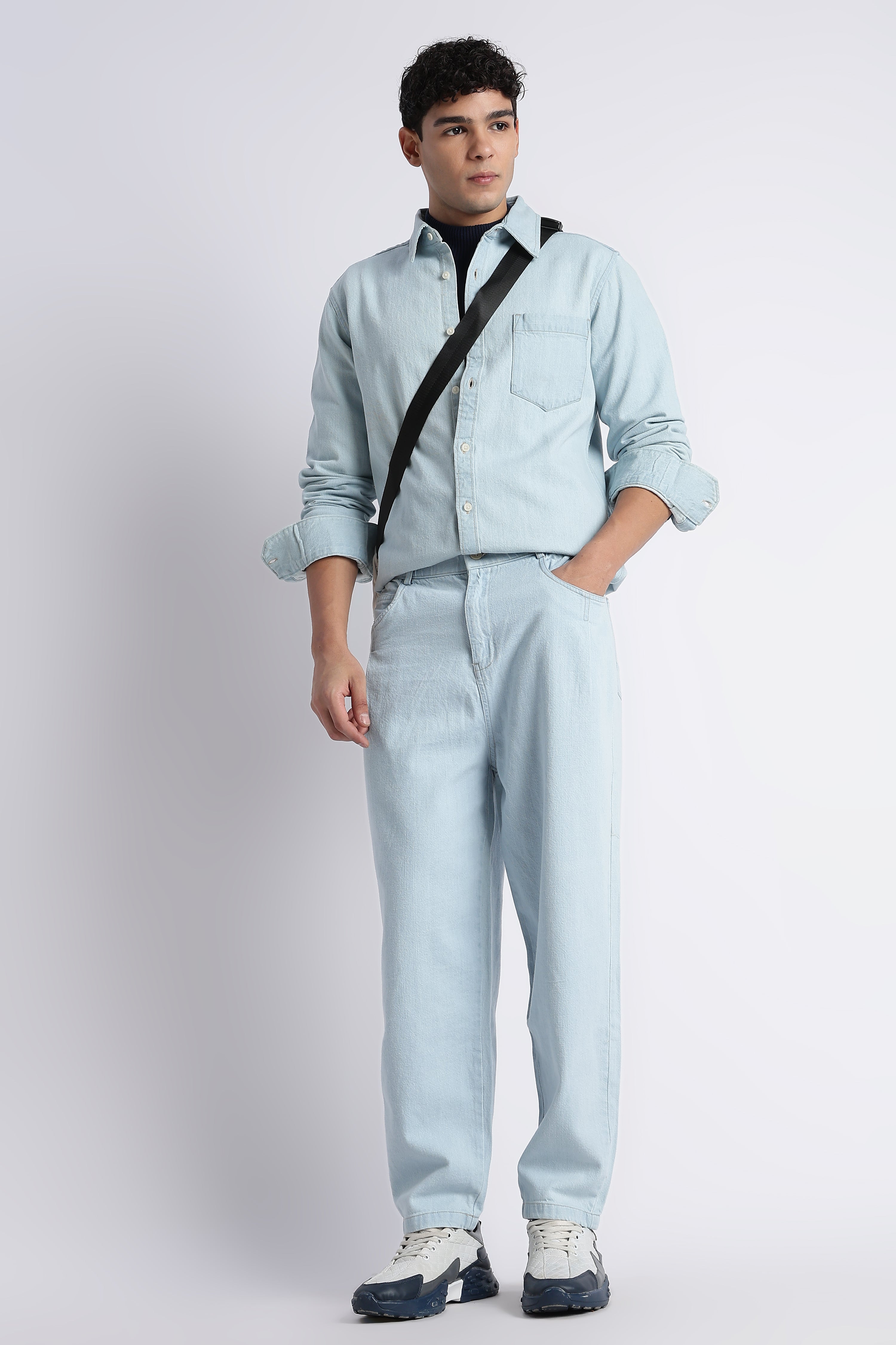 Men Ice Blue Baggy Jeans
