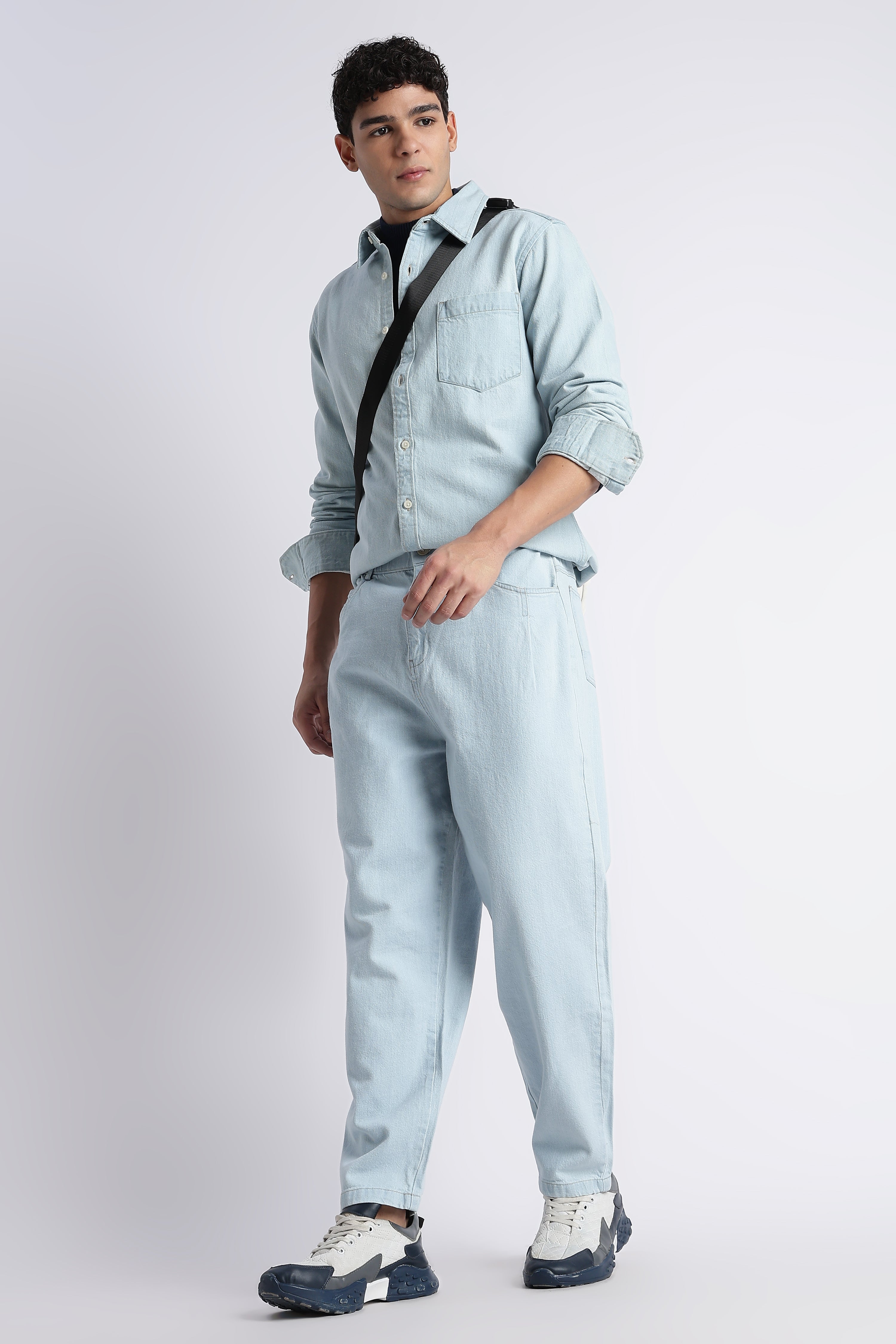 Men Ice Blue Baggy Jeans