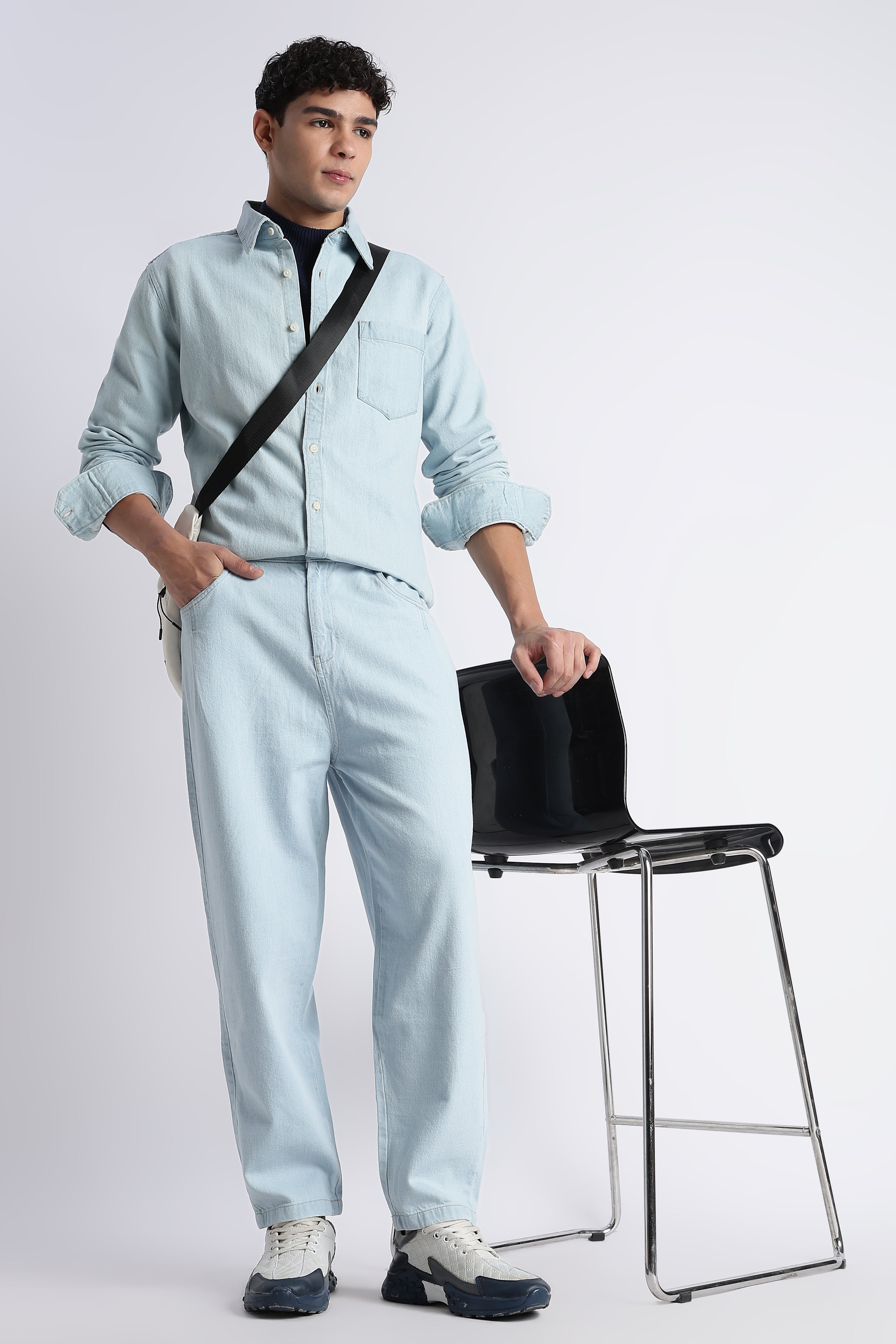 Men Ice Blue Baggy Jeans