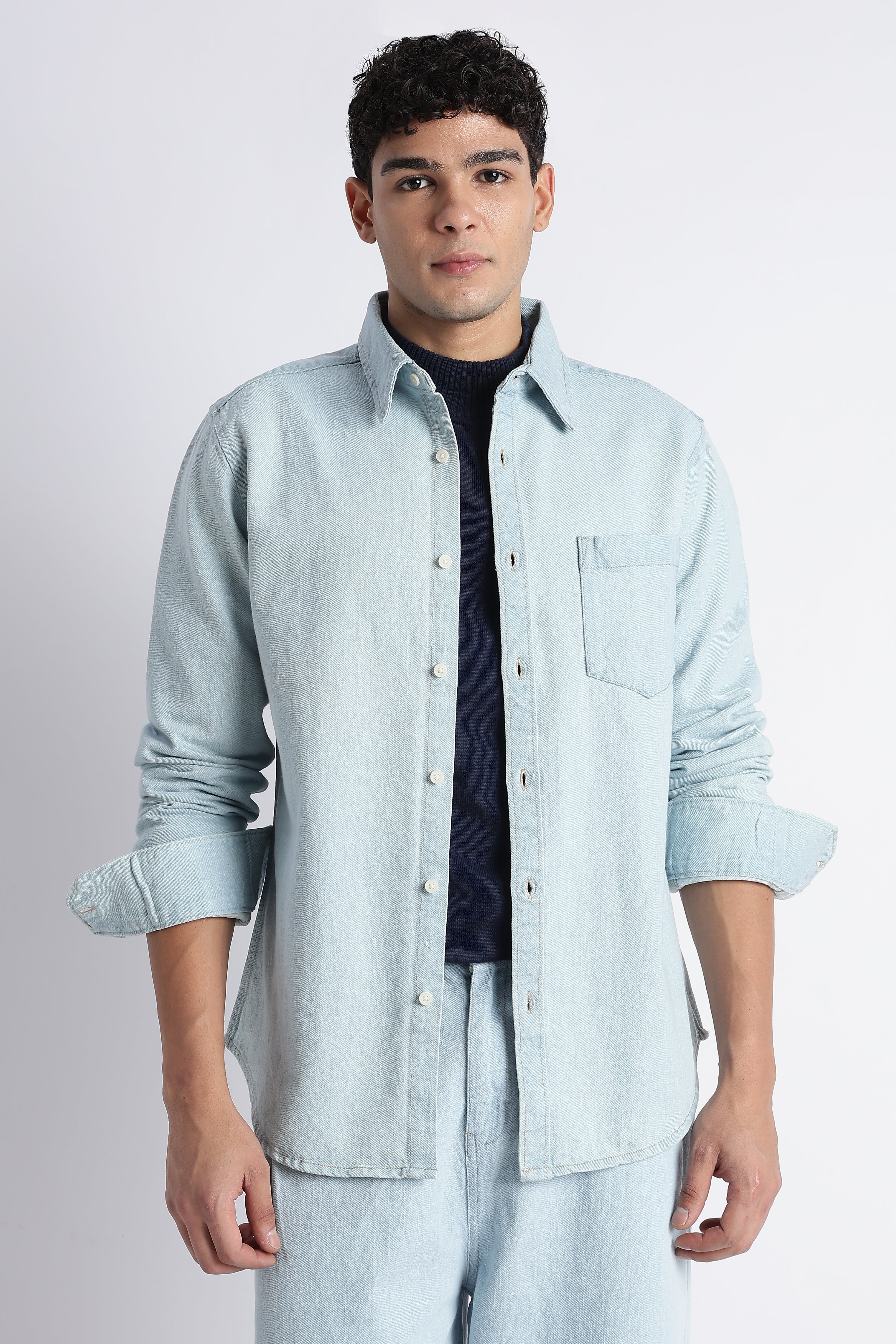 Men Ice Blue Denim Shirt