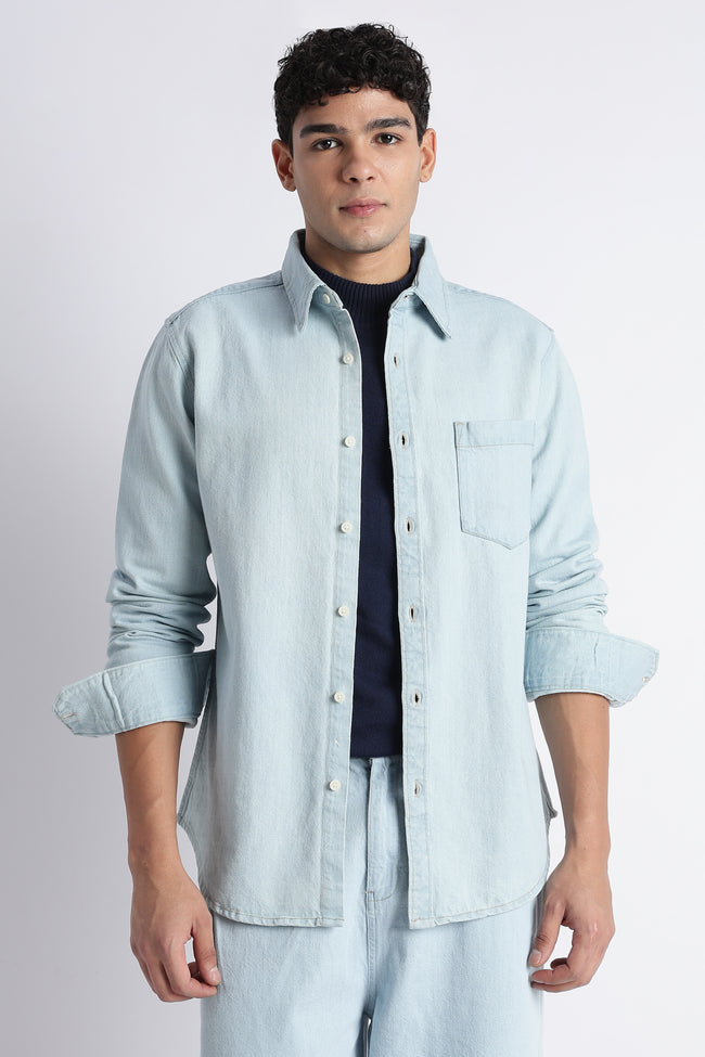 Men Ice Blue Denim Shirt