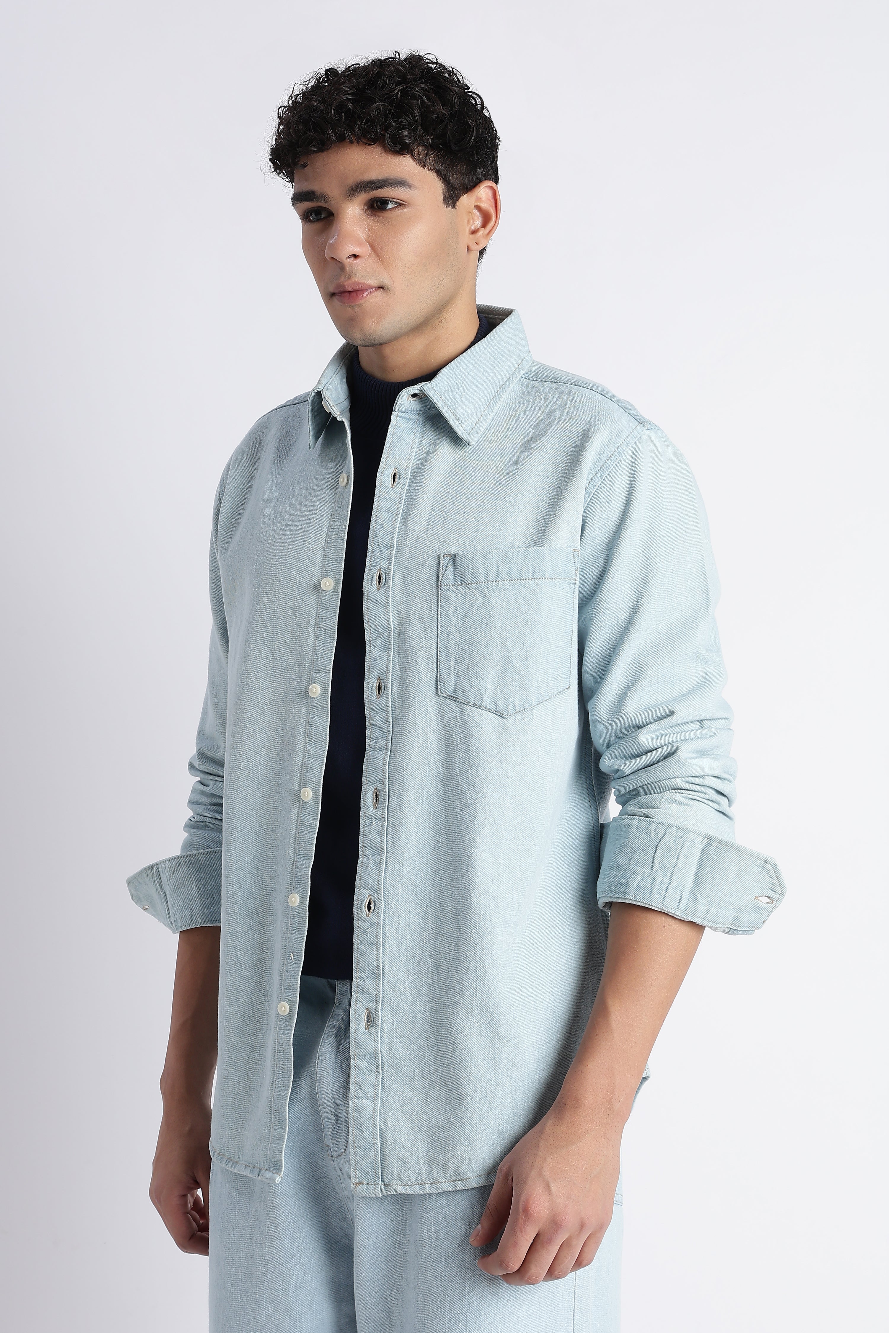 Men Ice Blue Denim Shirt