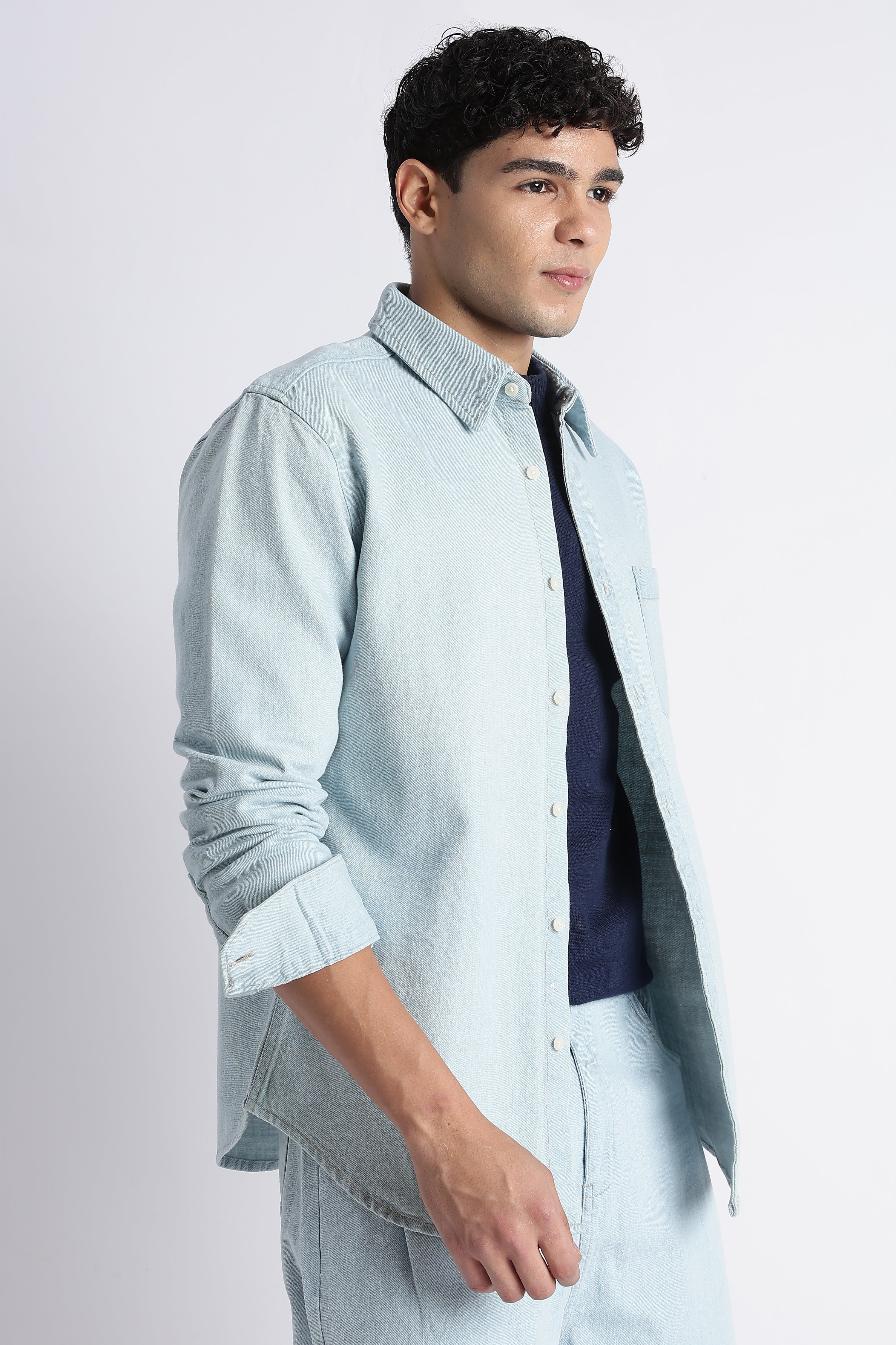 Men Ice Blue Denim Shirt