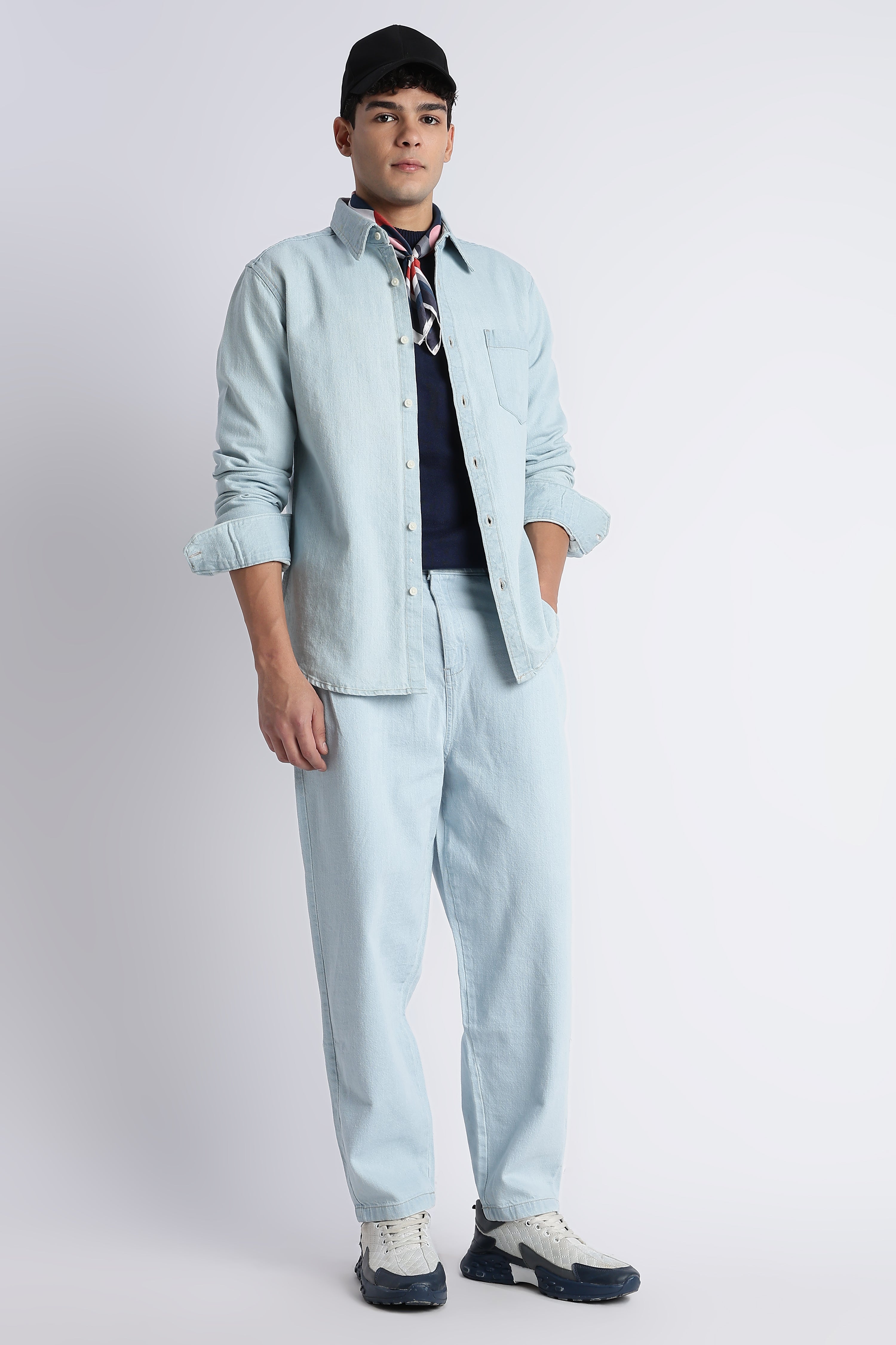 Men Ice Blue Denim Shirt