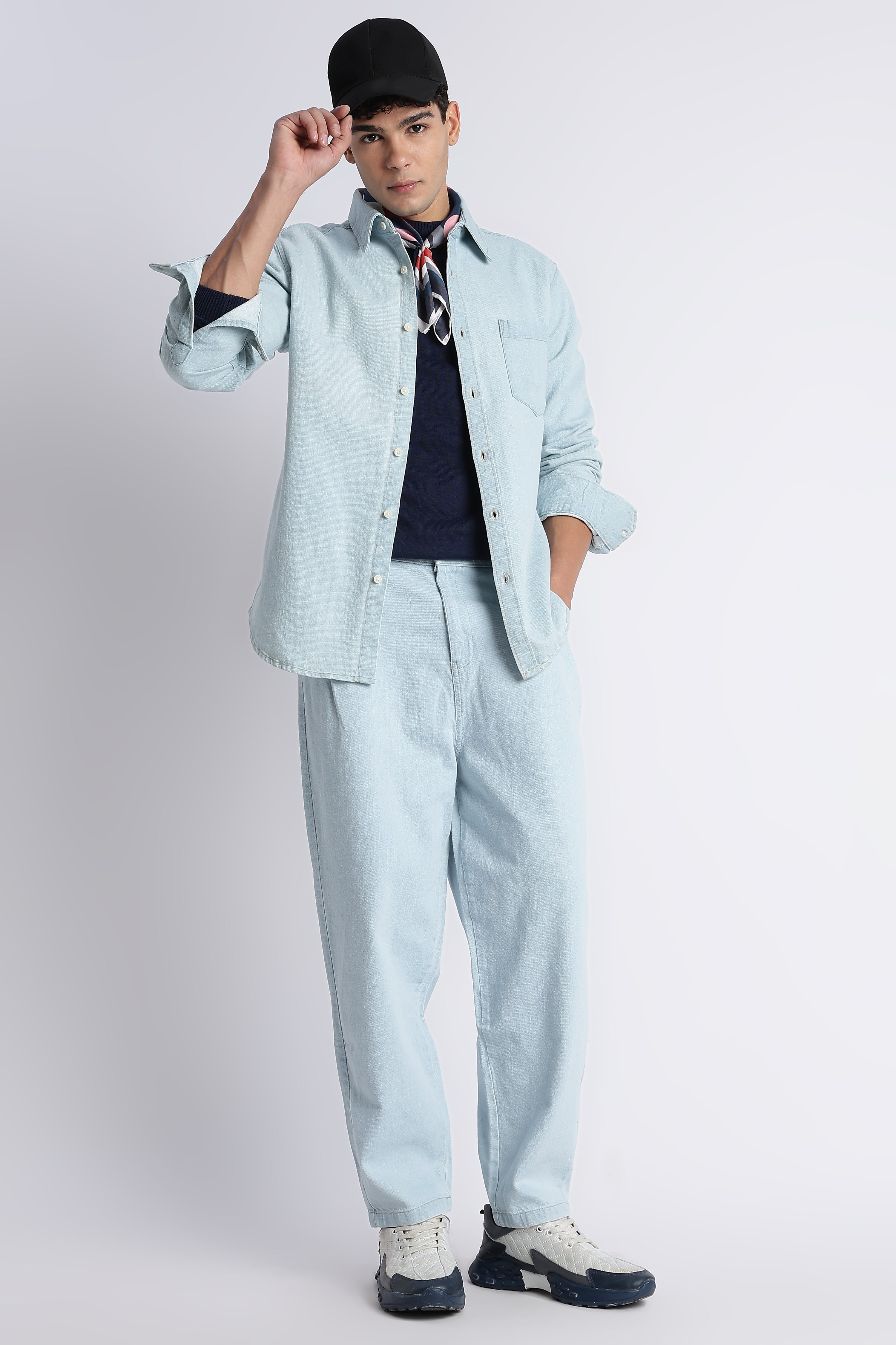 Men Ice Blue Denim Shirt