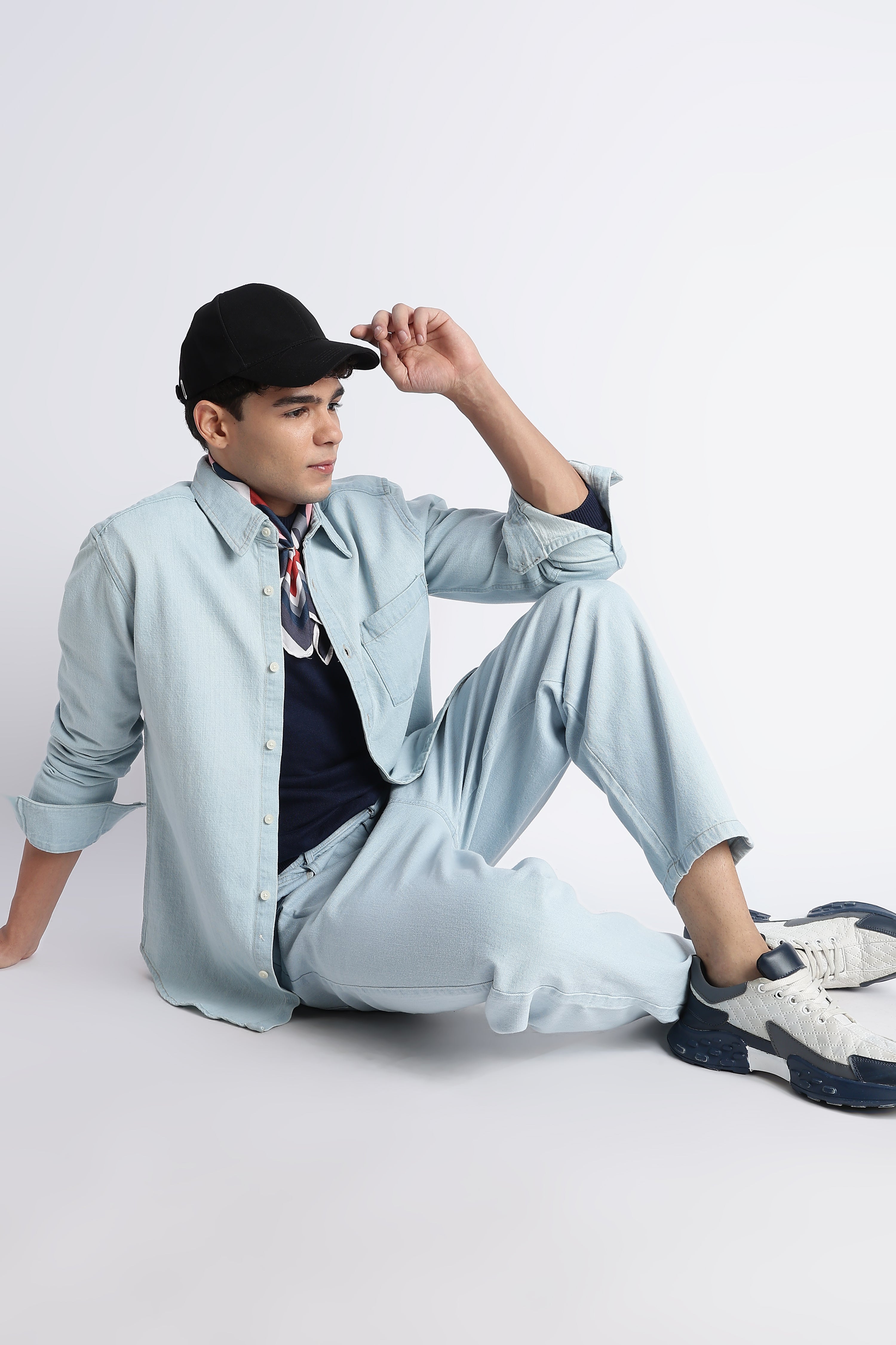 Men Ice Blue Denim Shirt