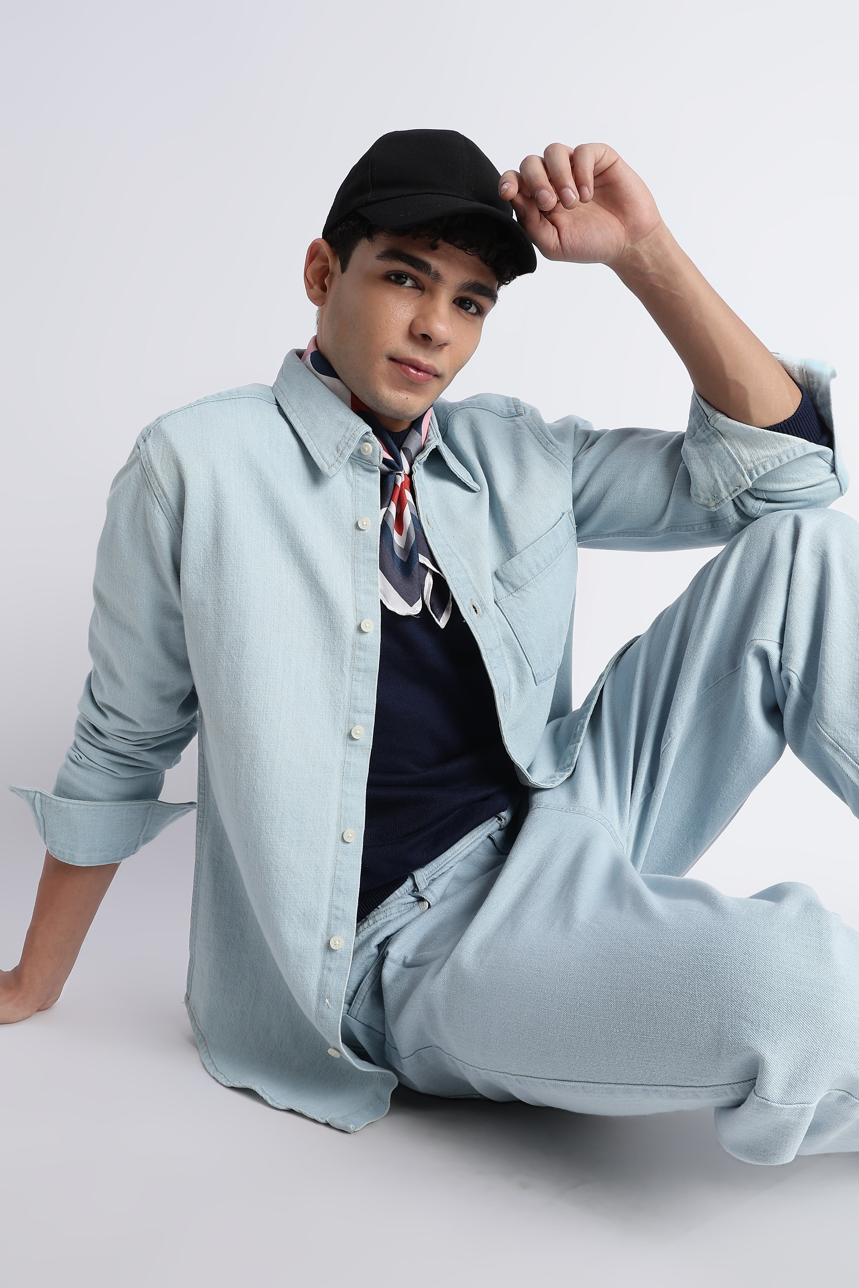 Men Ice Blue Denim Shirt