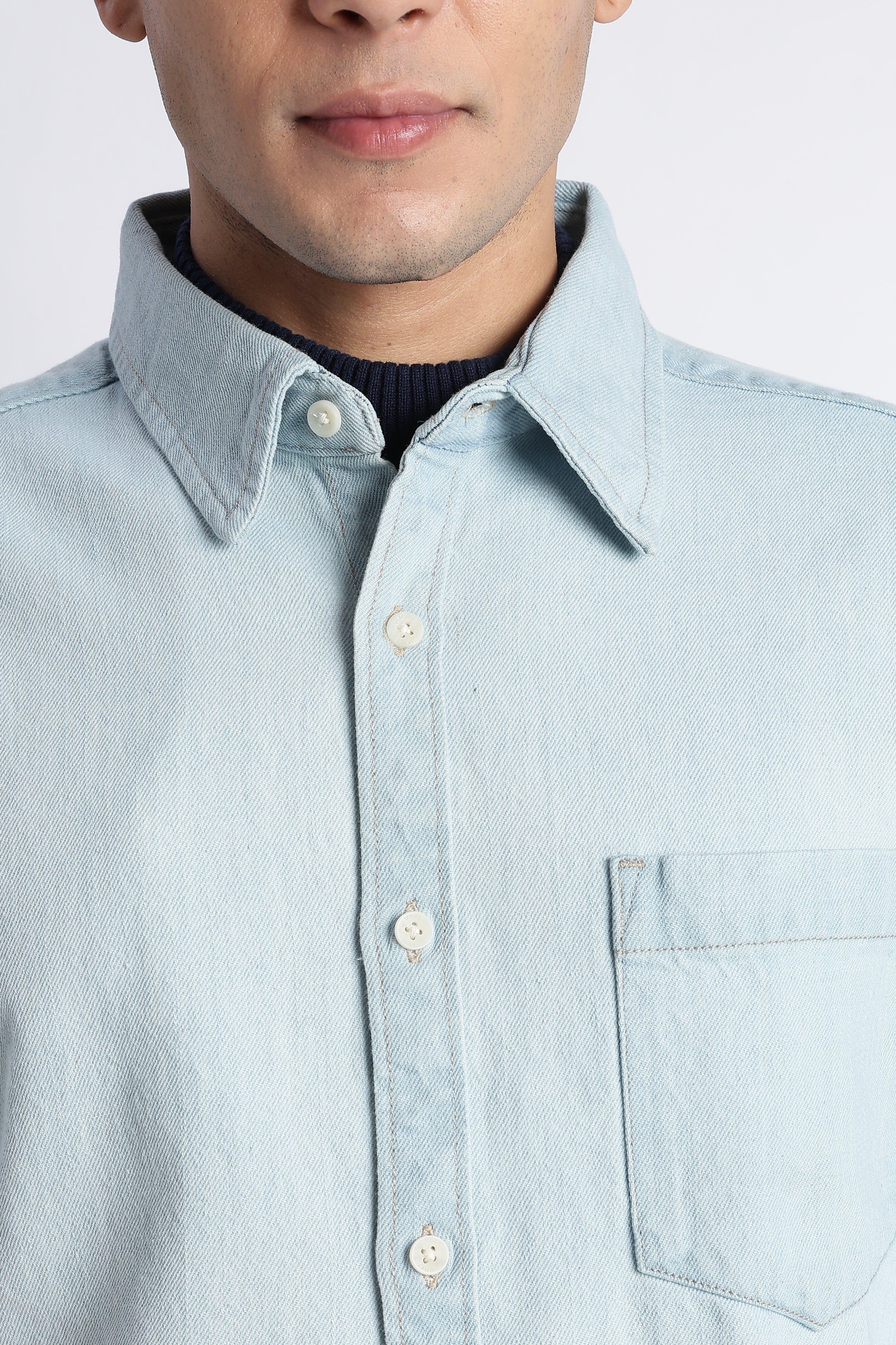 Men Ice Blue Denim Shirt