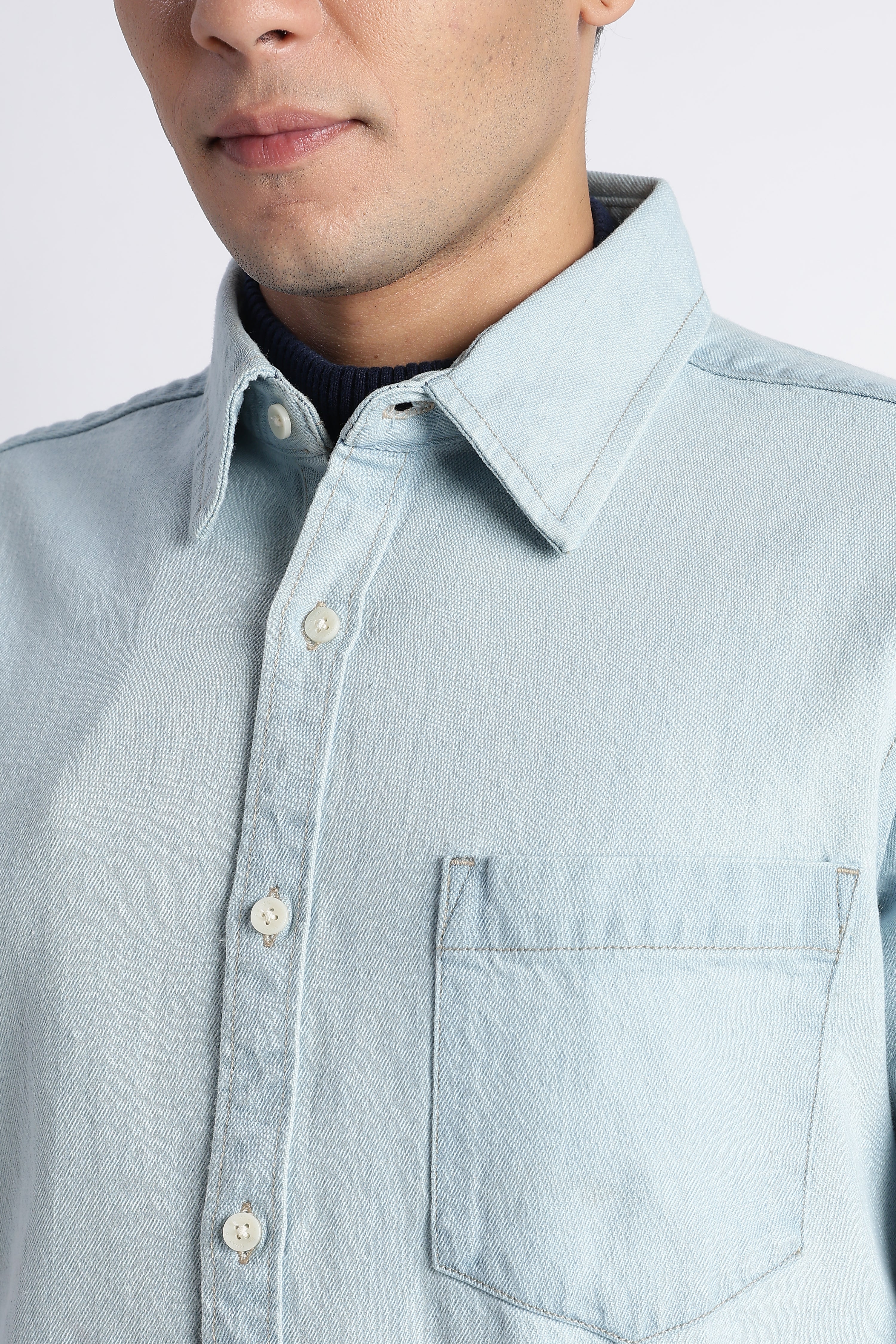 Men Ice Blue Denim Shirt