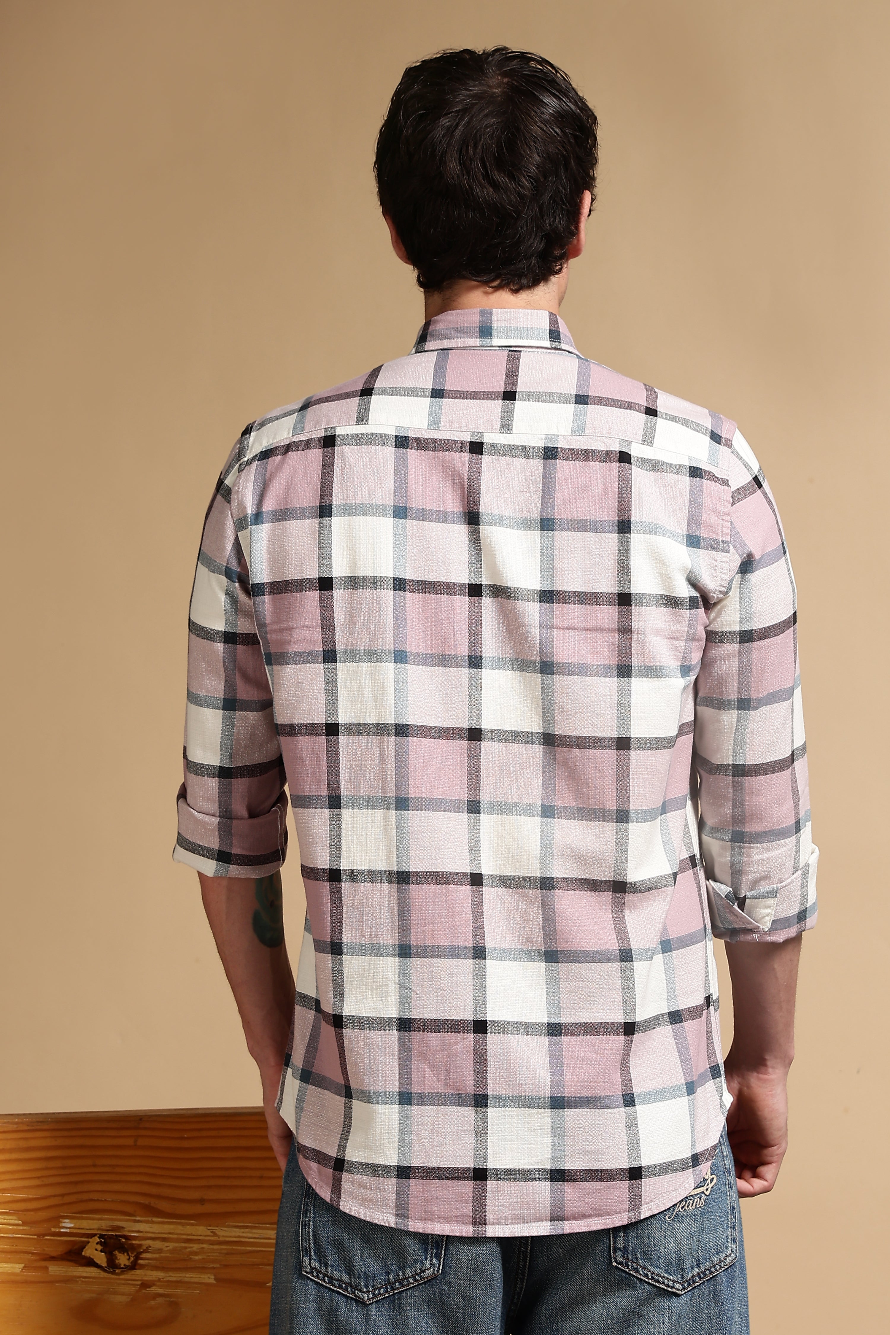 Men Pink Slim Fit Cotton Check Shirt