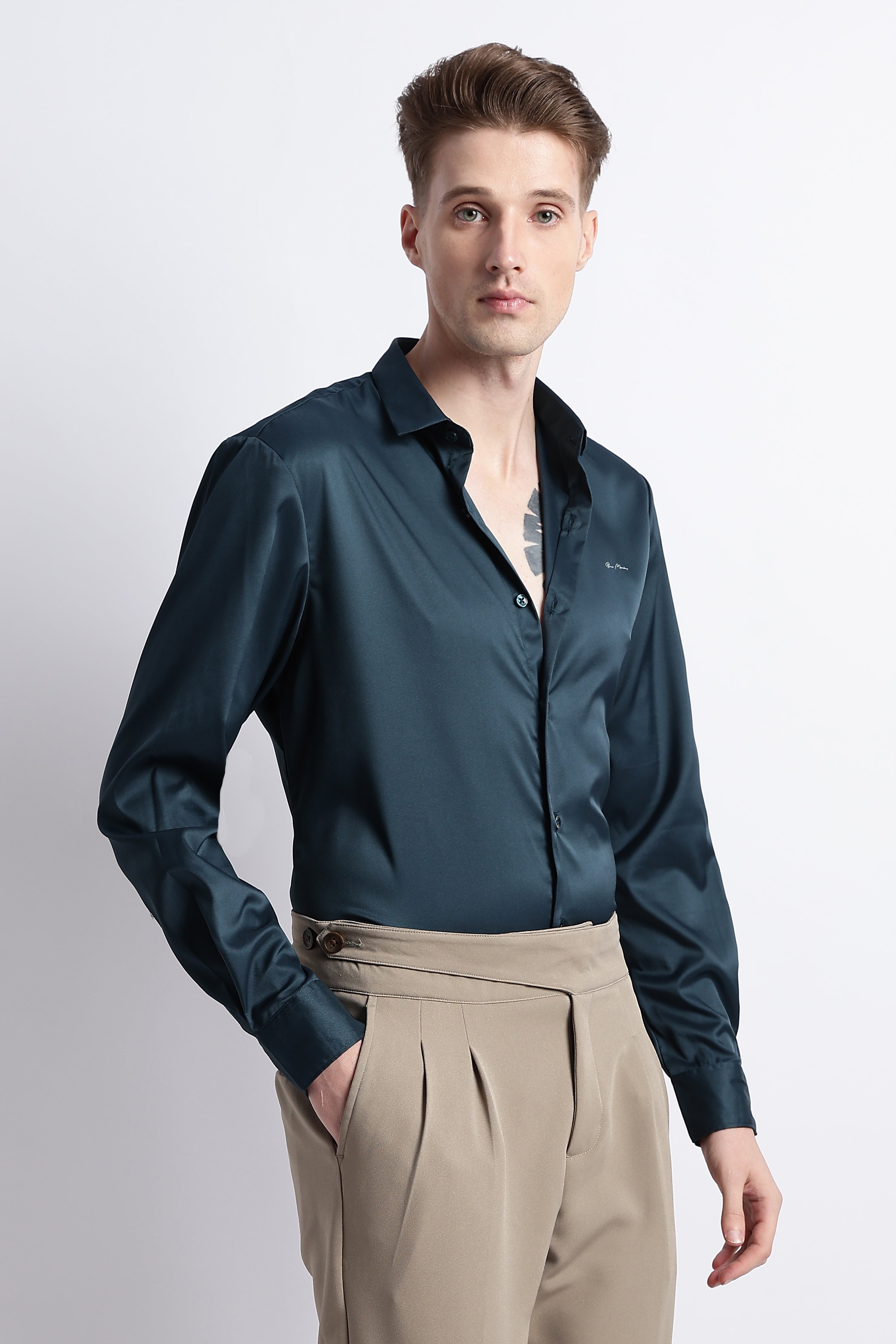 Men Smooth Satin Party Shirt