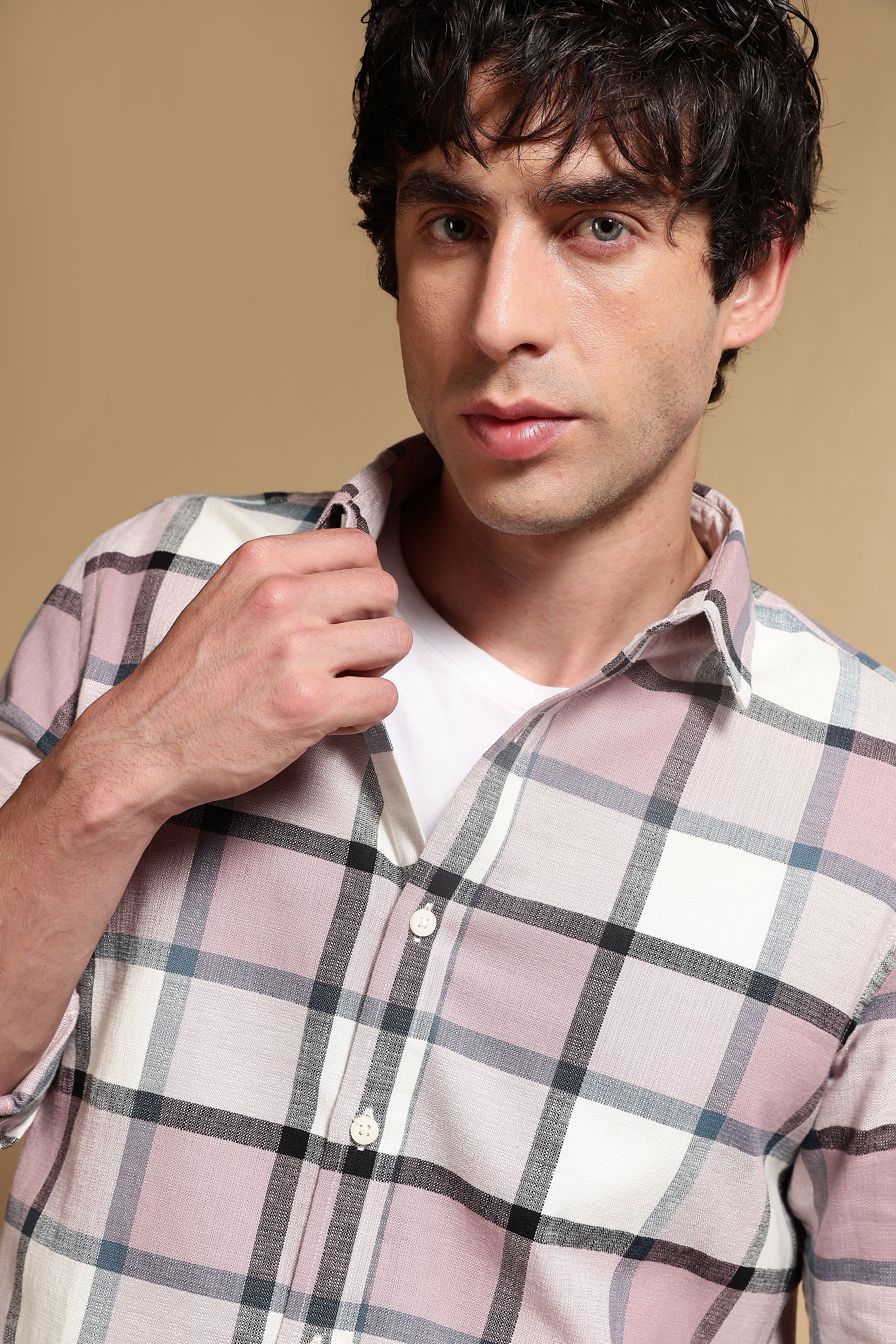 Men Pink Slim Fit Cotton Check Shirt