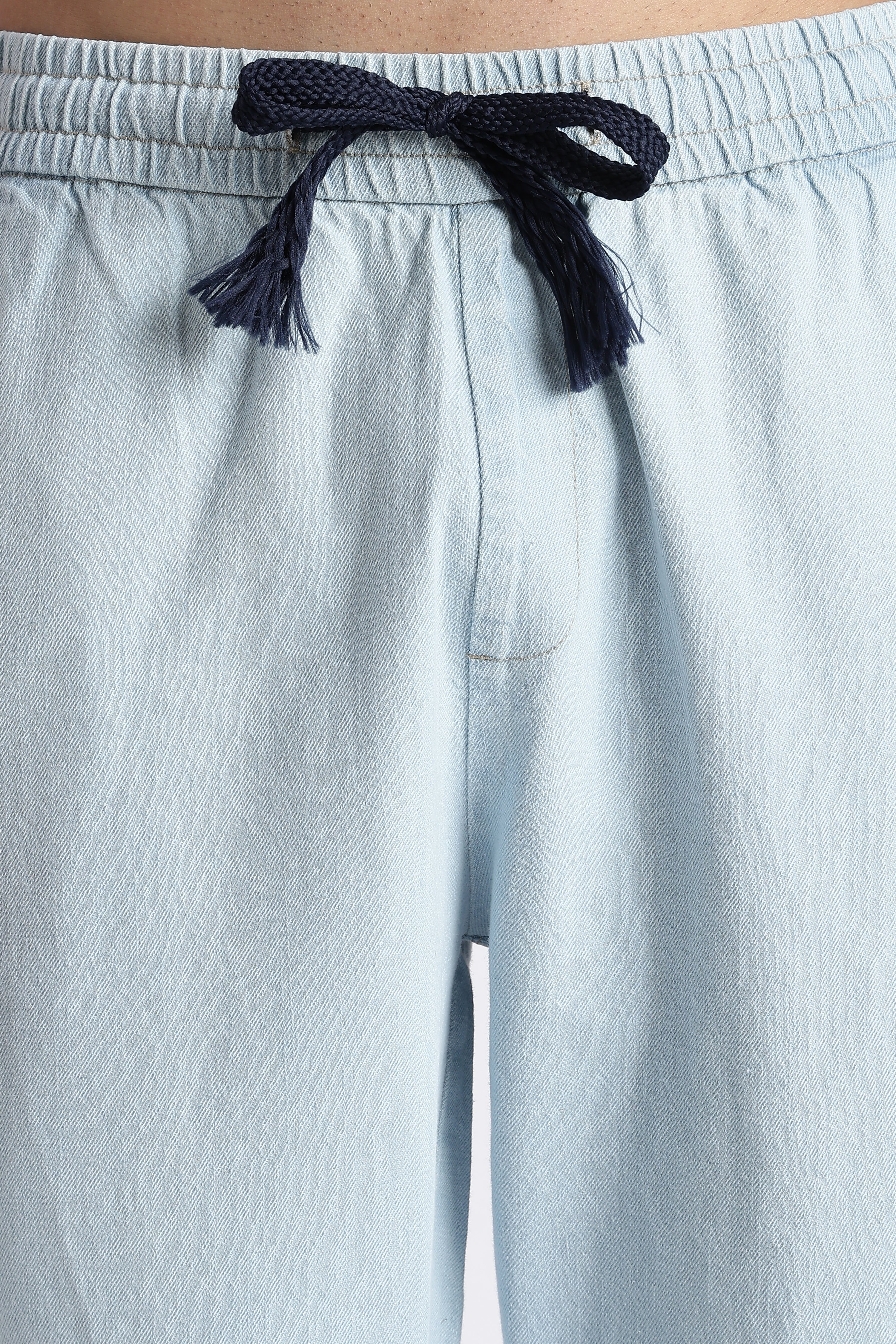 Men Ice Blue Drawstring Denim Pant
