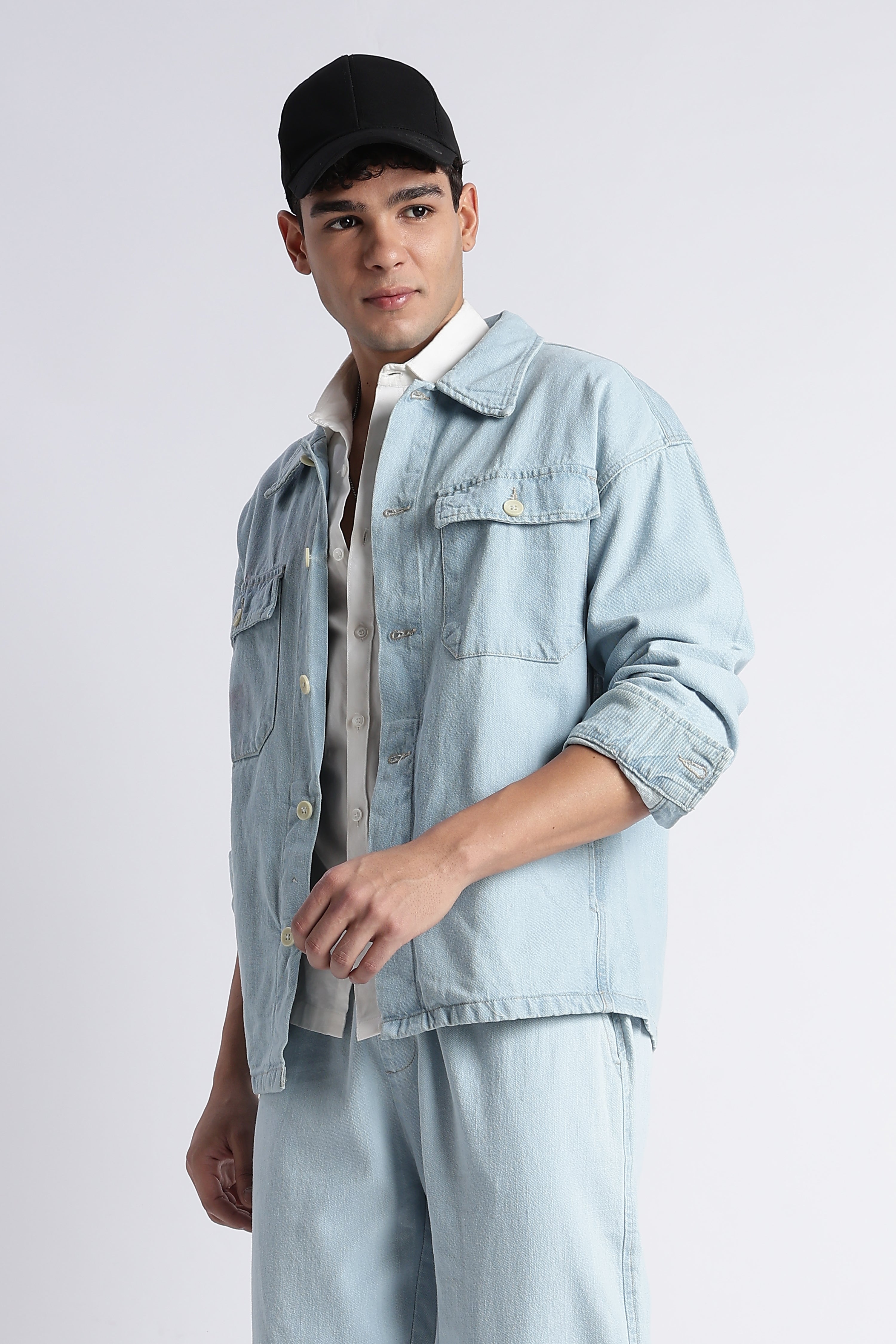 Men Ice Blue Denim Jacket
