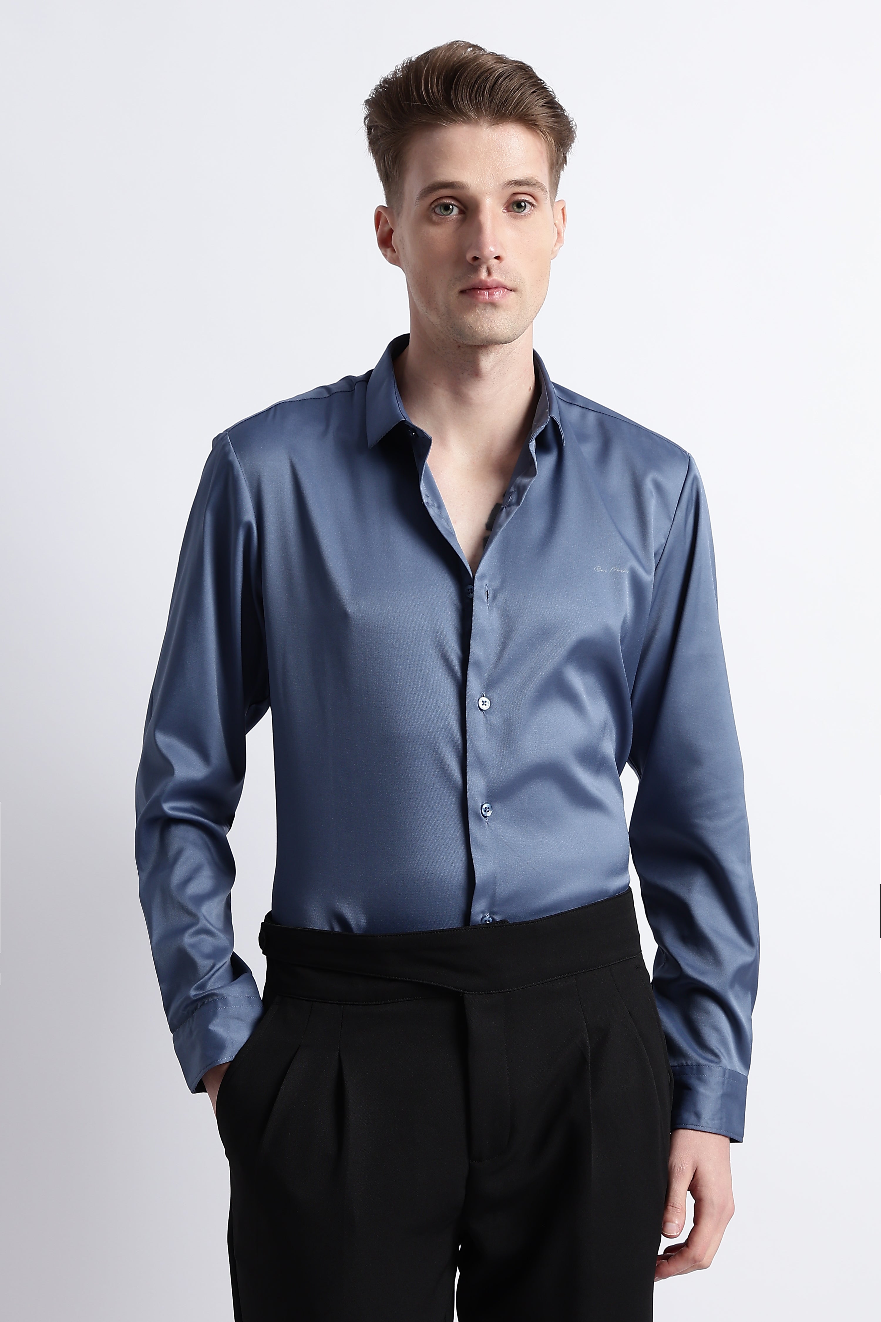 Men Smooth Satin Party Shirt