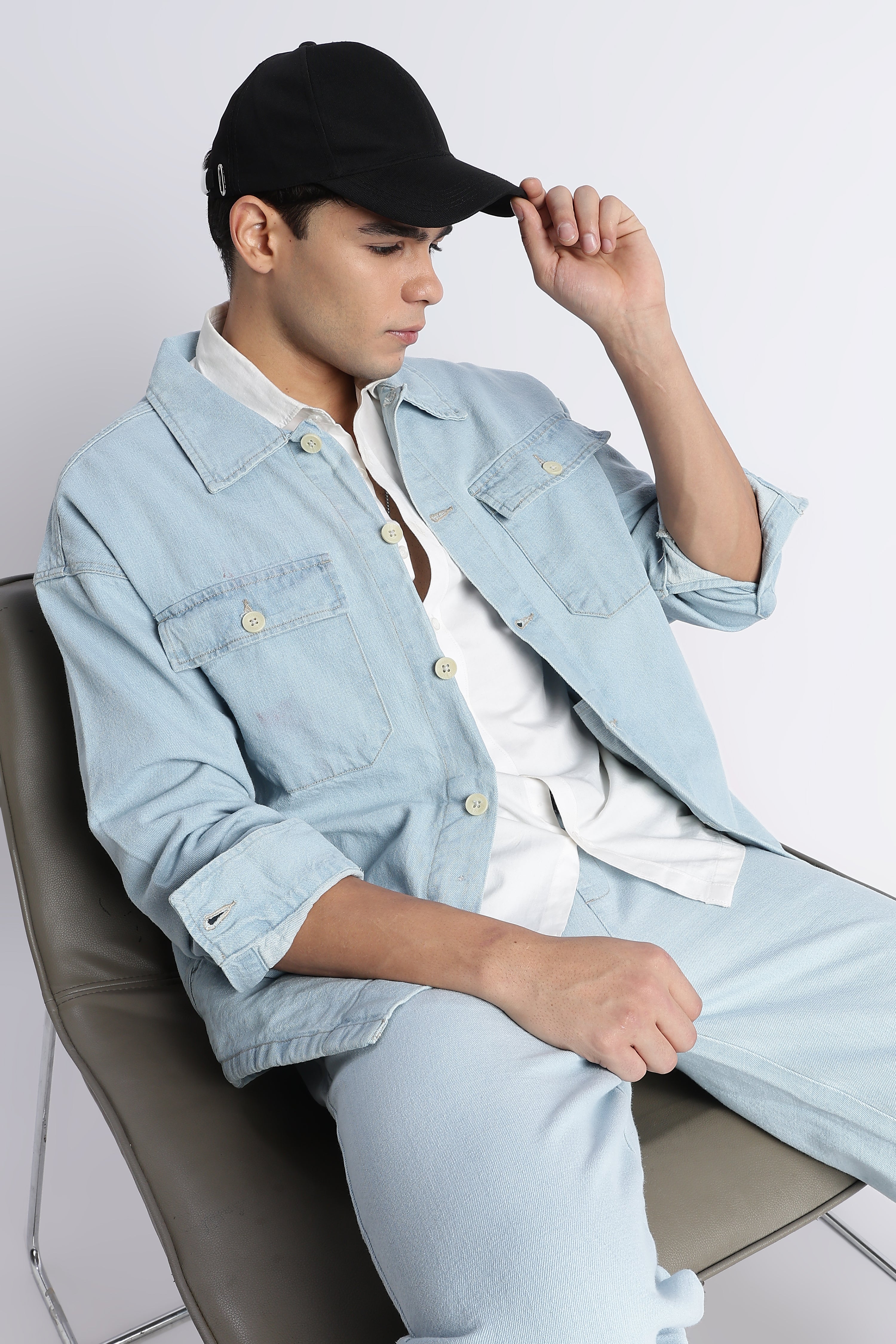 Men Ice Blue Denim Jacket