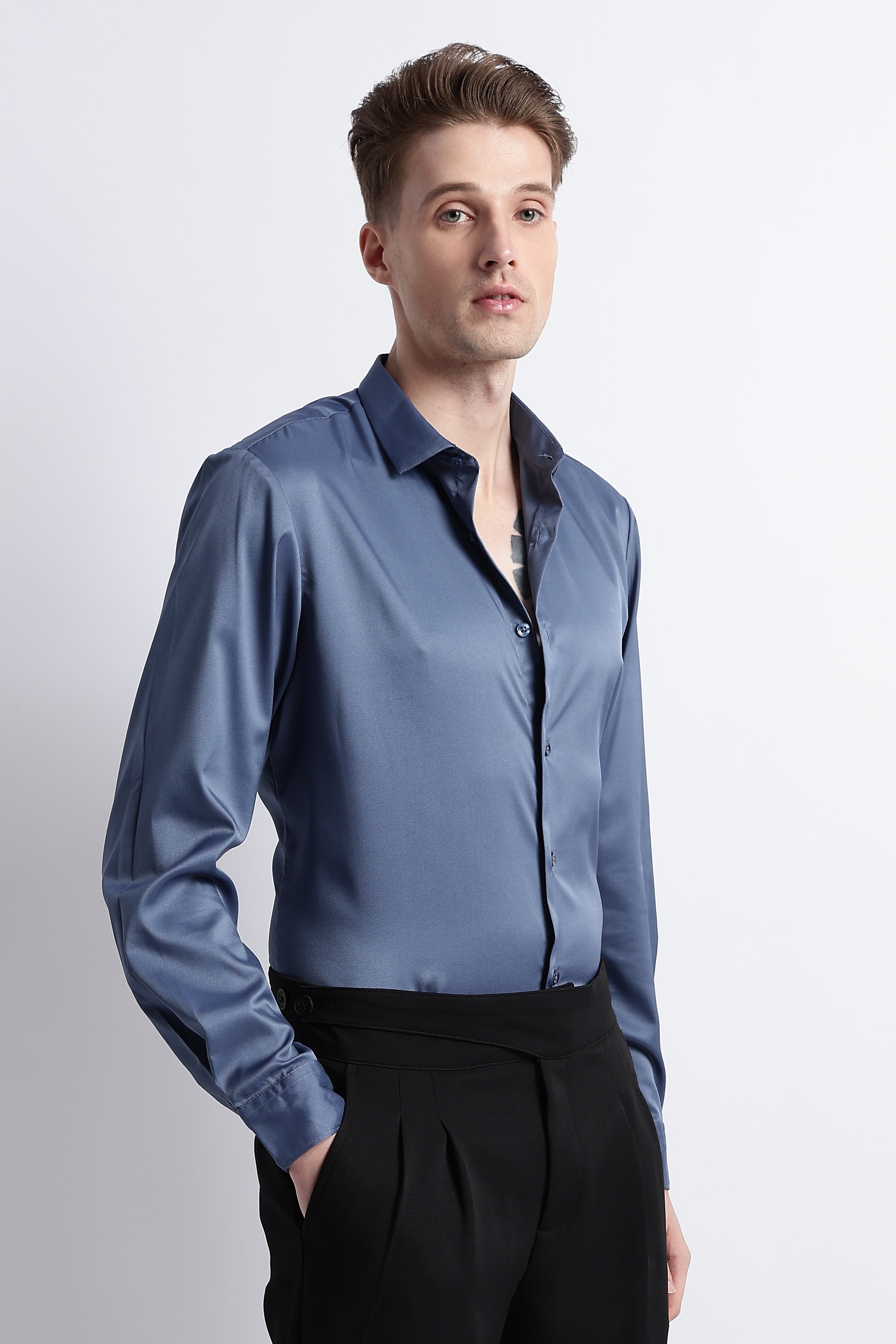 Men Smooth Satin Party Shirt