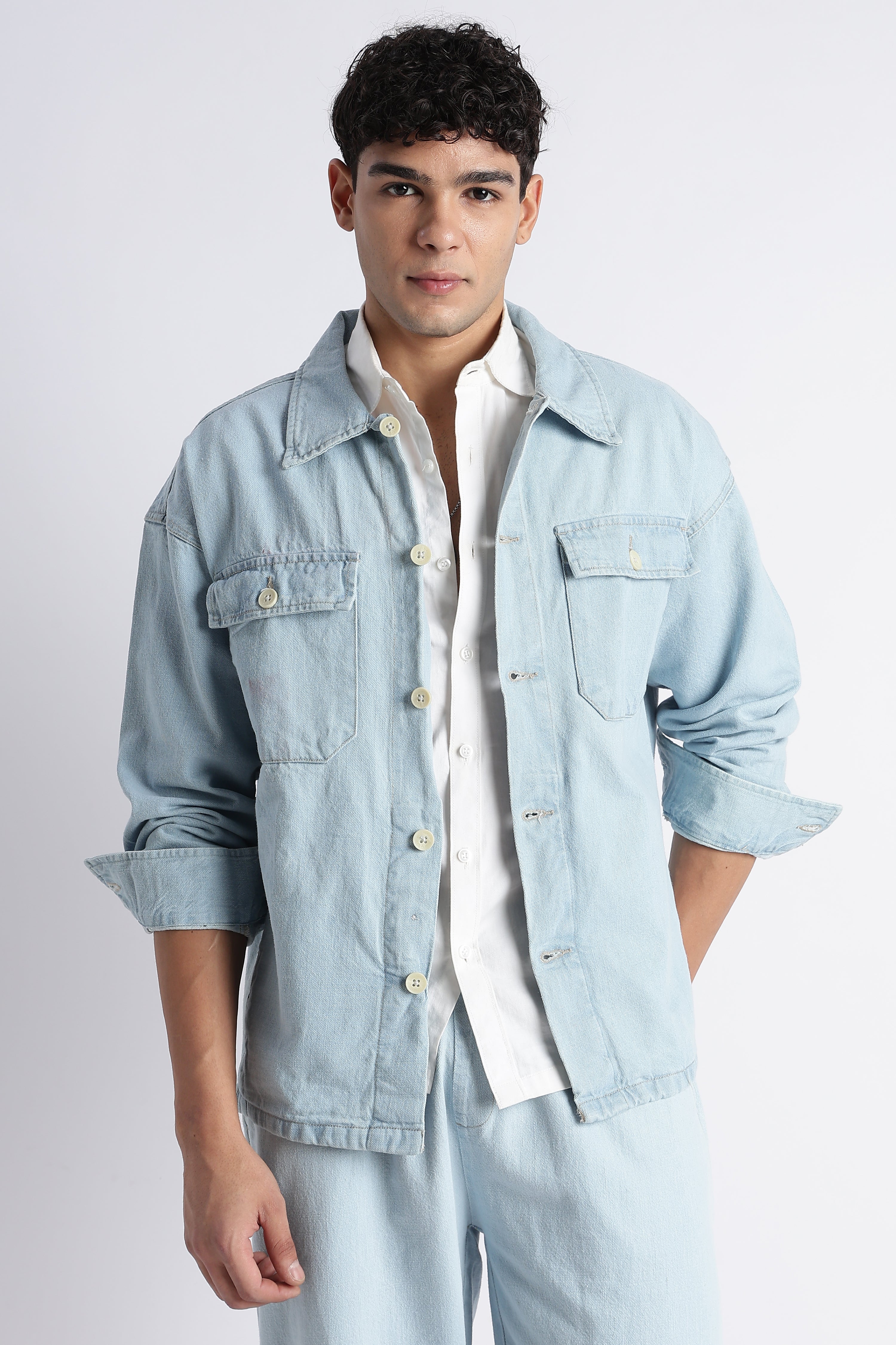 Men Ice Blue Denim Jacket