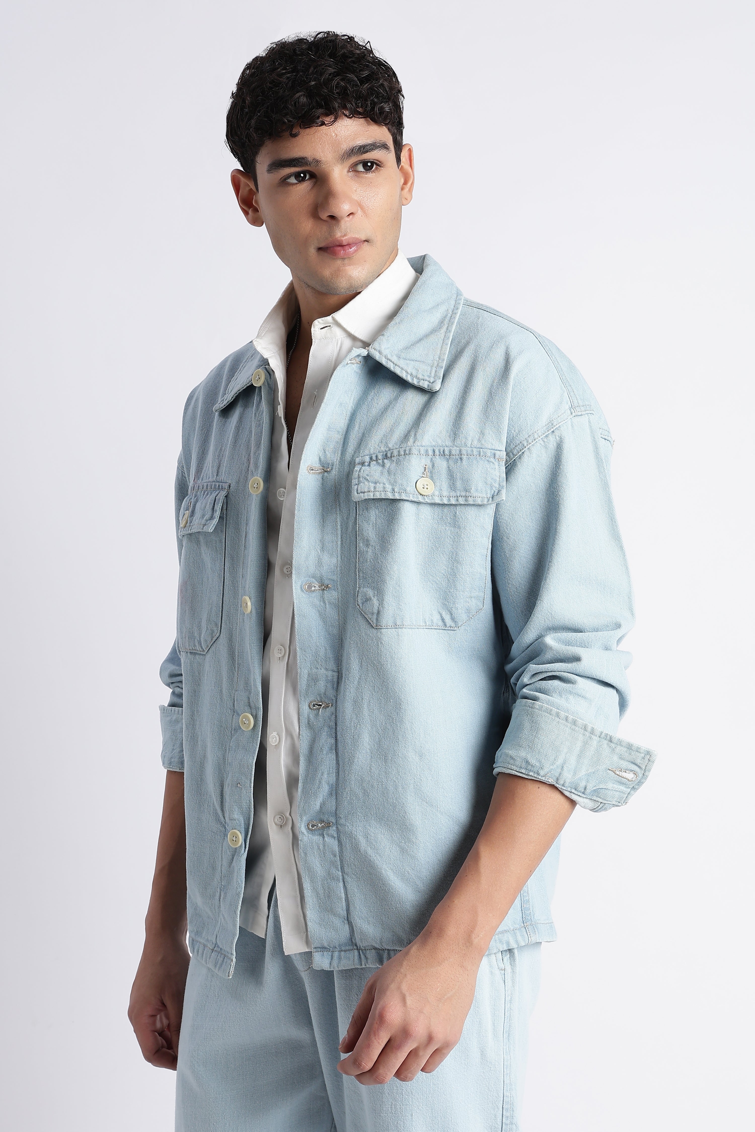 Men Ice Blue Denim Jacket
