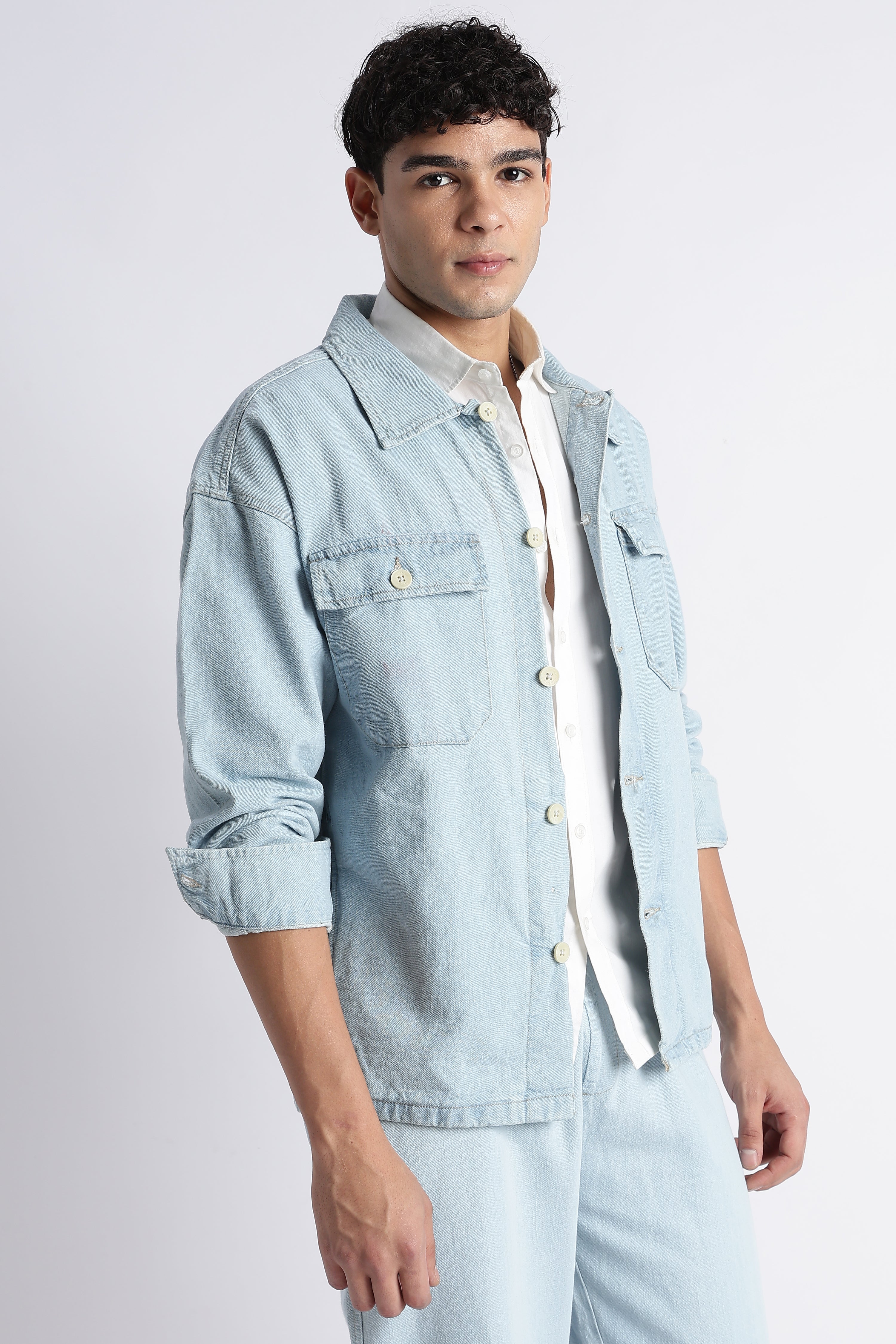 Men Ice Blue Denim Jacket