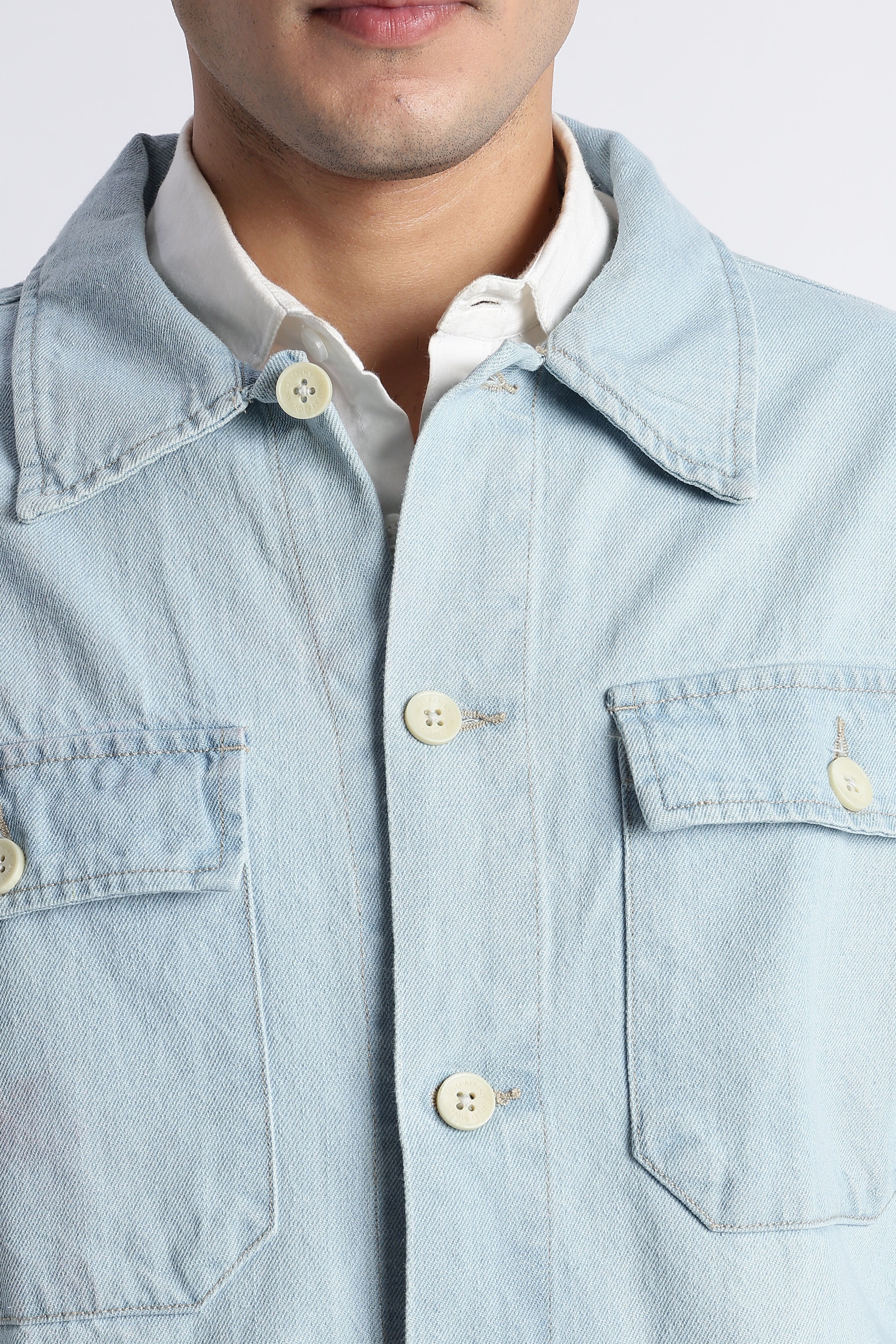 Men Ice Blue Denim Jacket