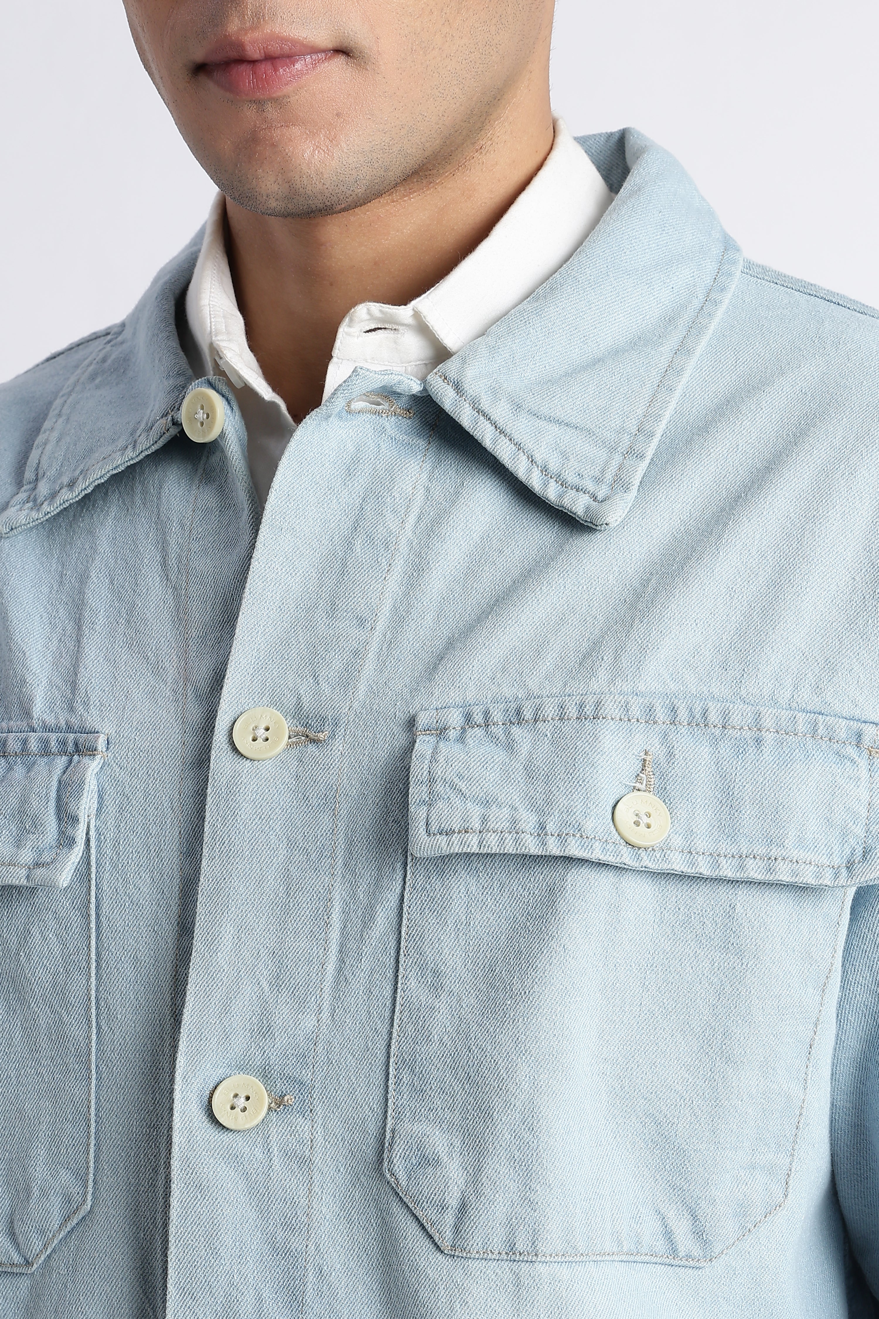 Men Ice Blue Denim Jacket