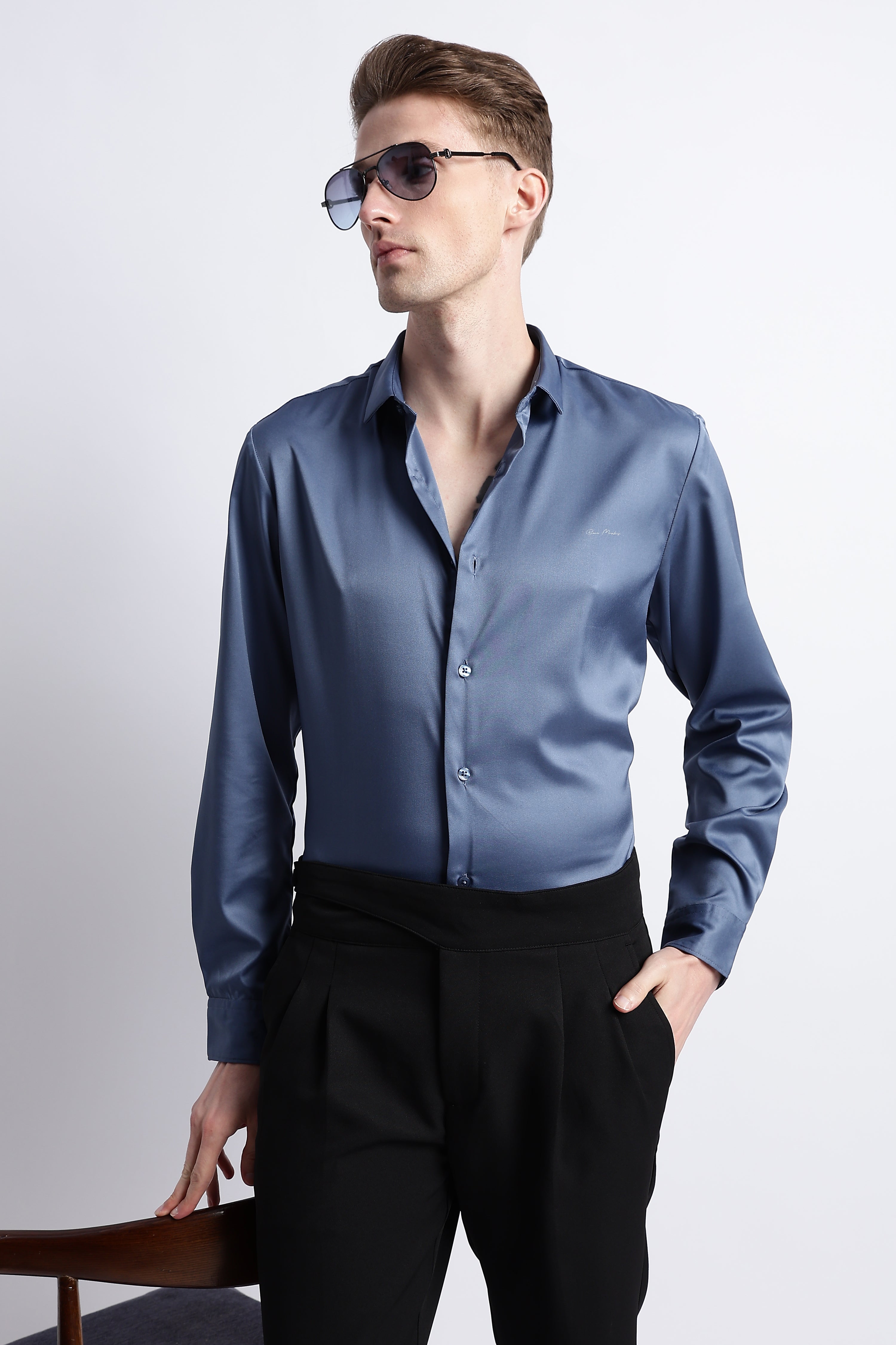 Men Smooth Satin Party Shirt