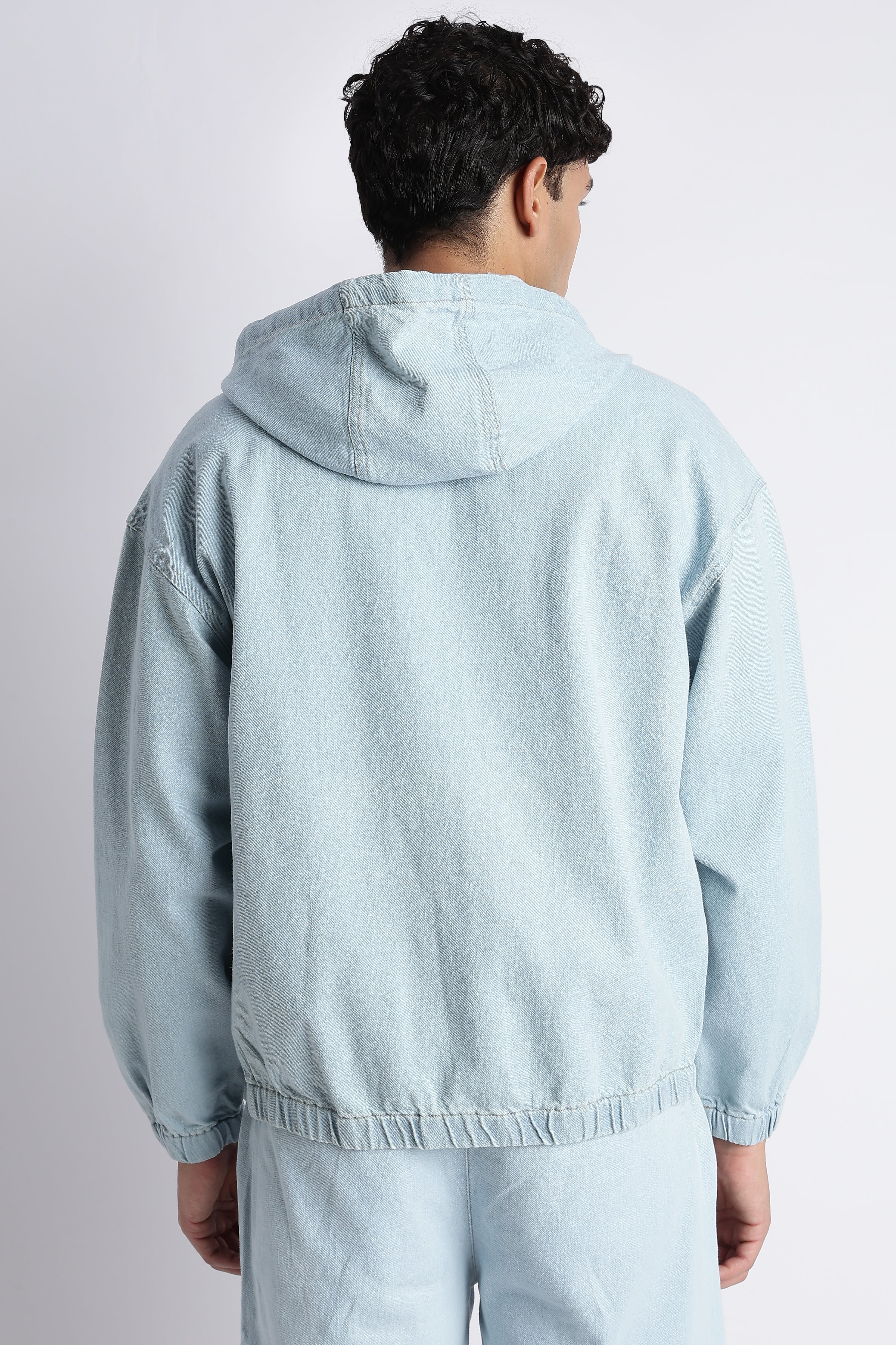 Men Ice Blue Denim Zip-Up Hoodie Jacket