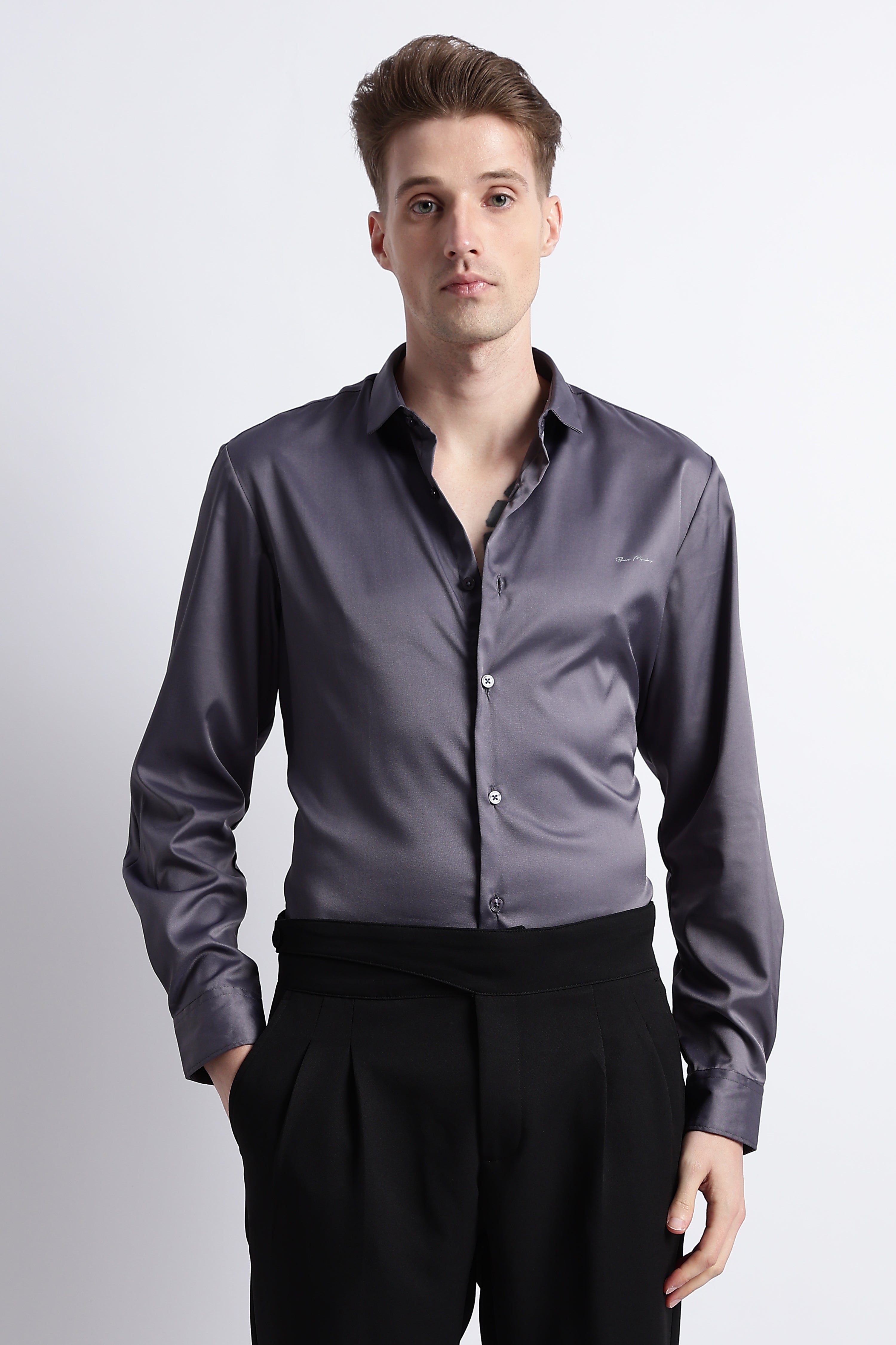 Men Smooth Satin Party Shirt
