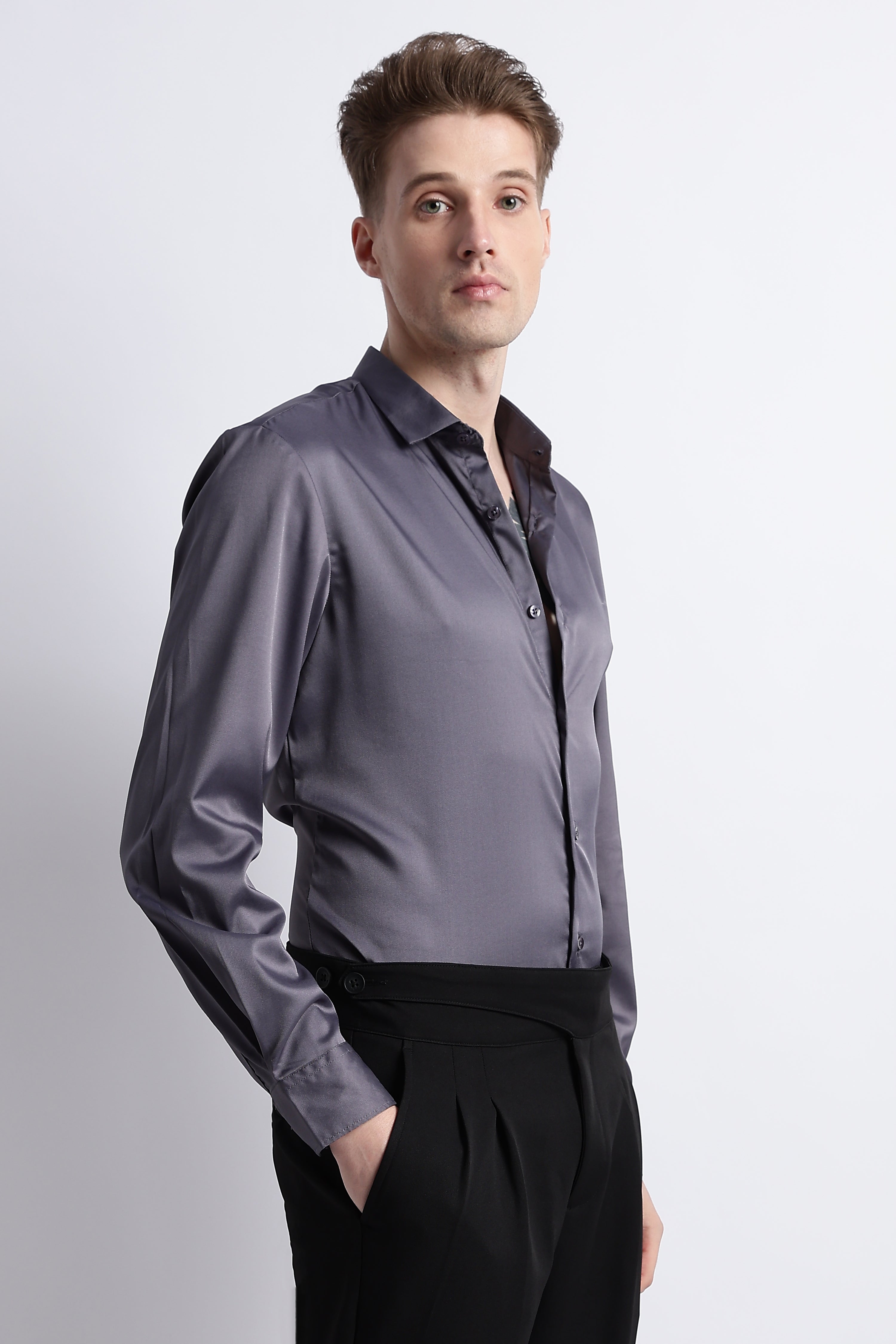 Men Smooth Satin Party Shirt
