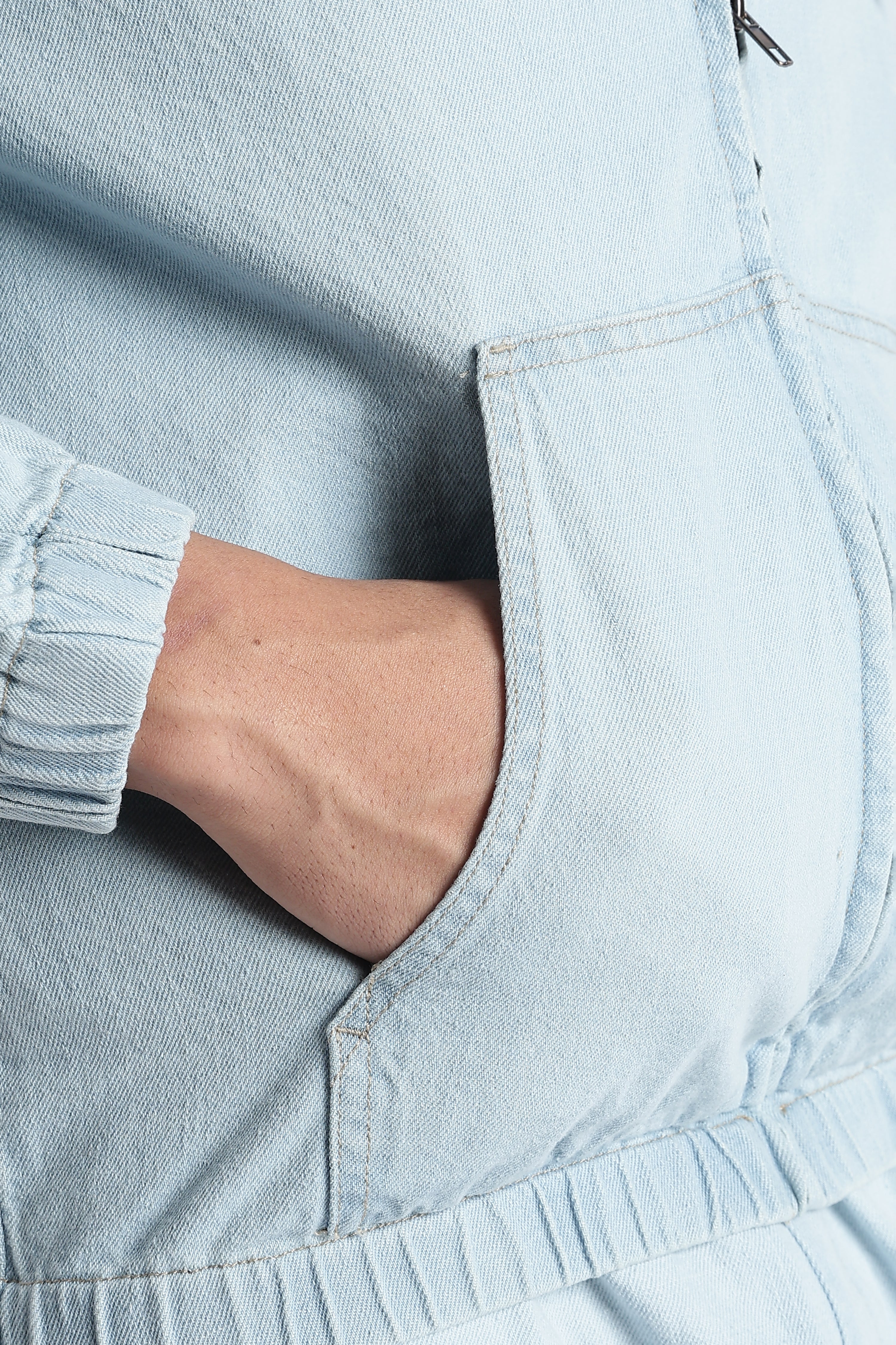 Men Ice Blue Denim Zip-Up Hoodie Jacket