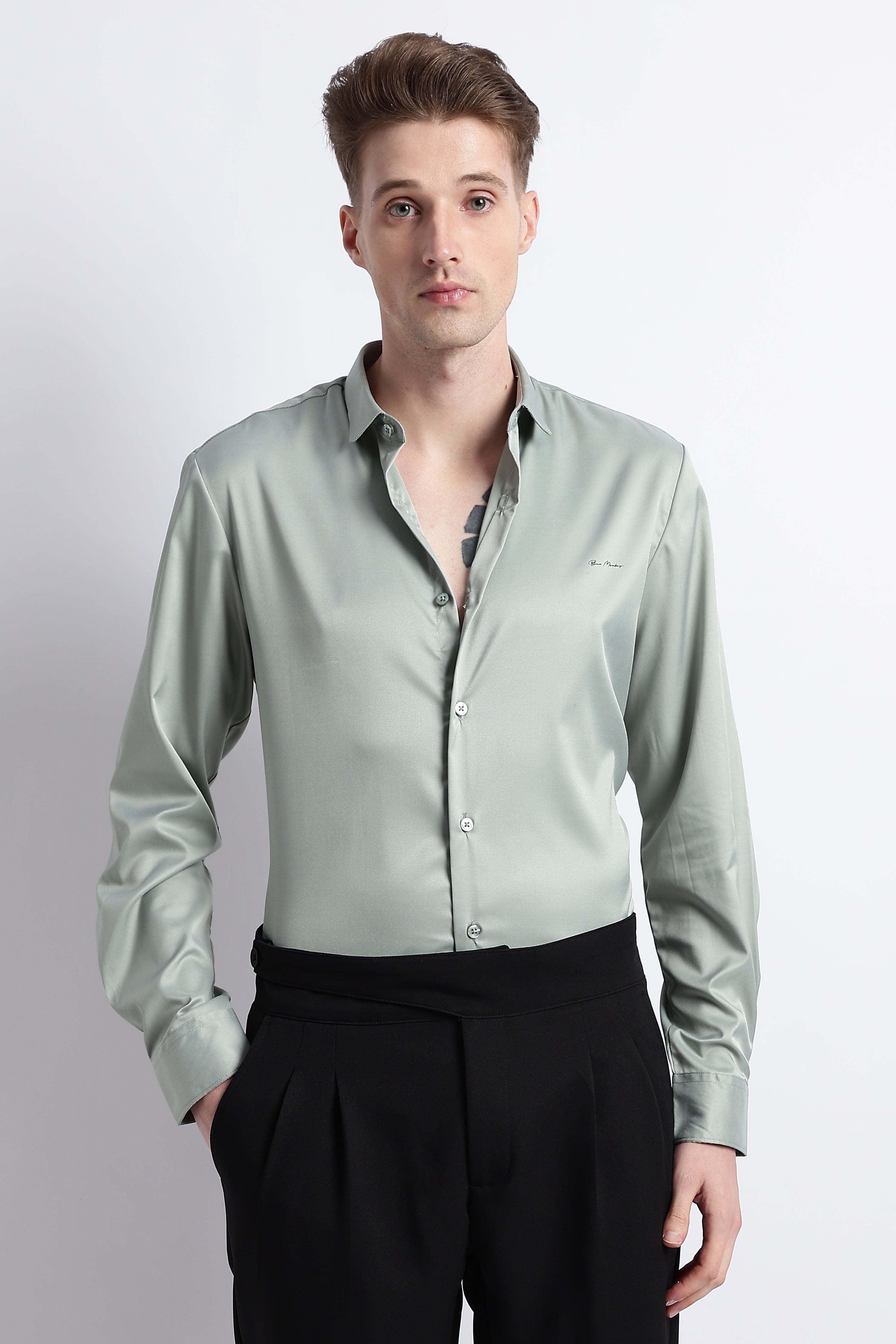 Men Smooth Satin Party Shirt