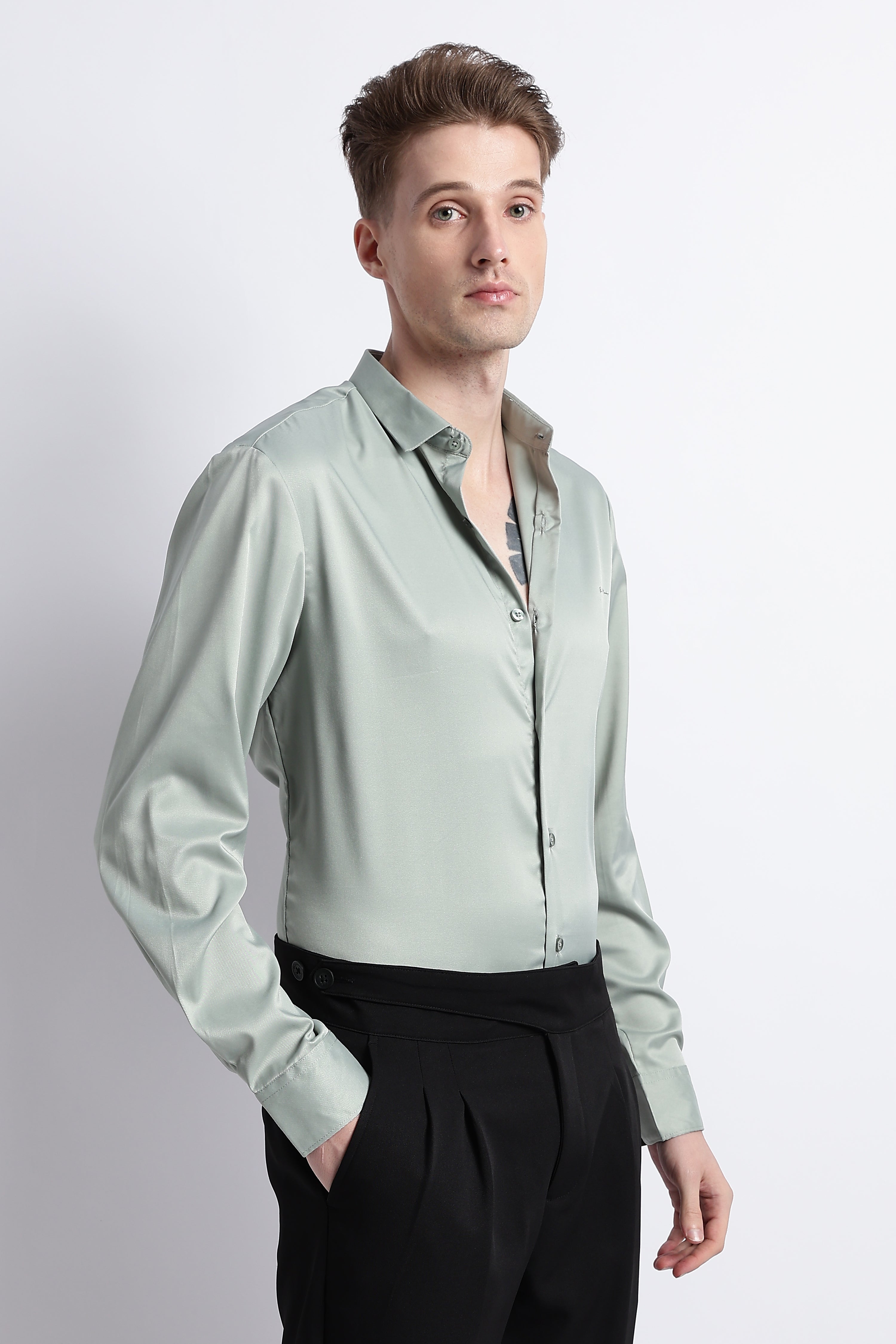 Men Smooth Satin Party Shirt