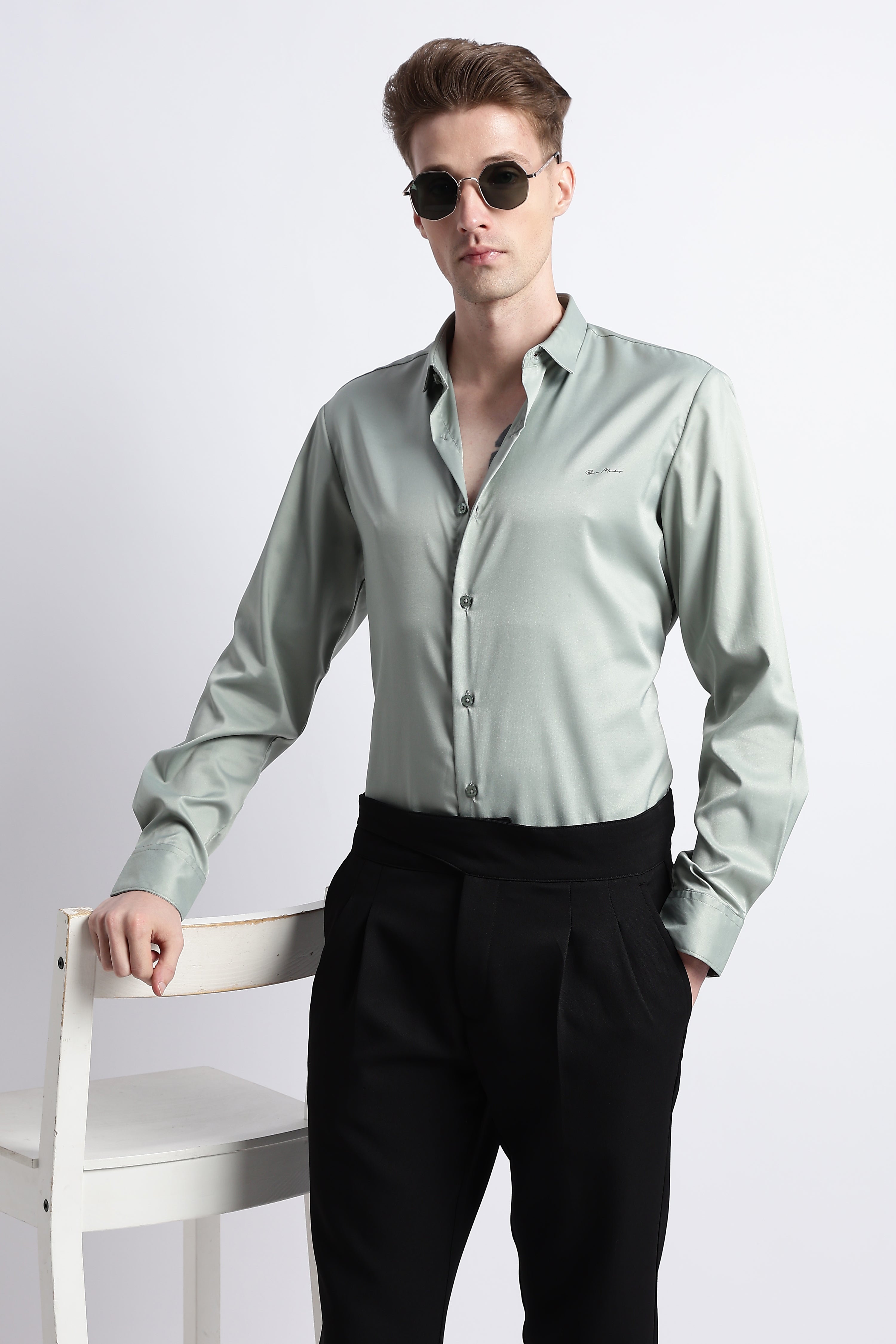 Men Smooth Satin Party Shirt
