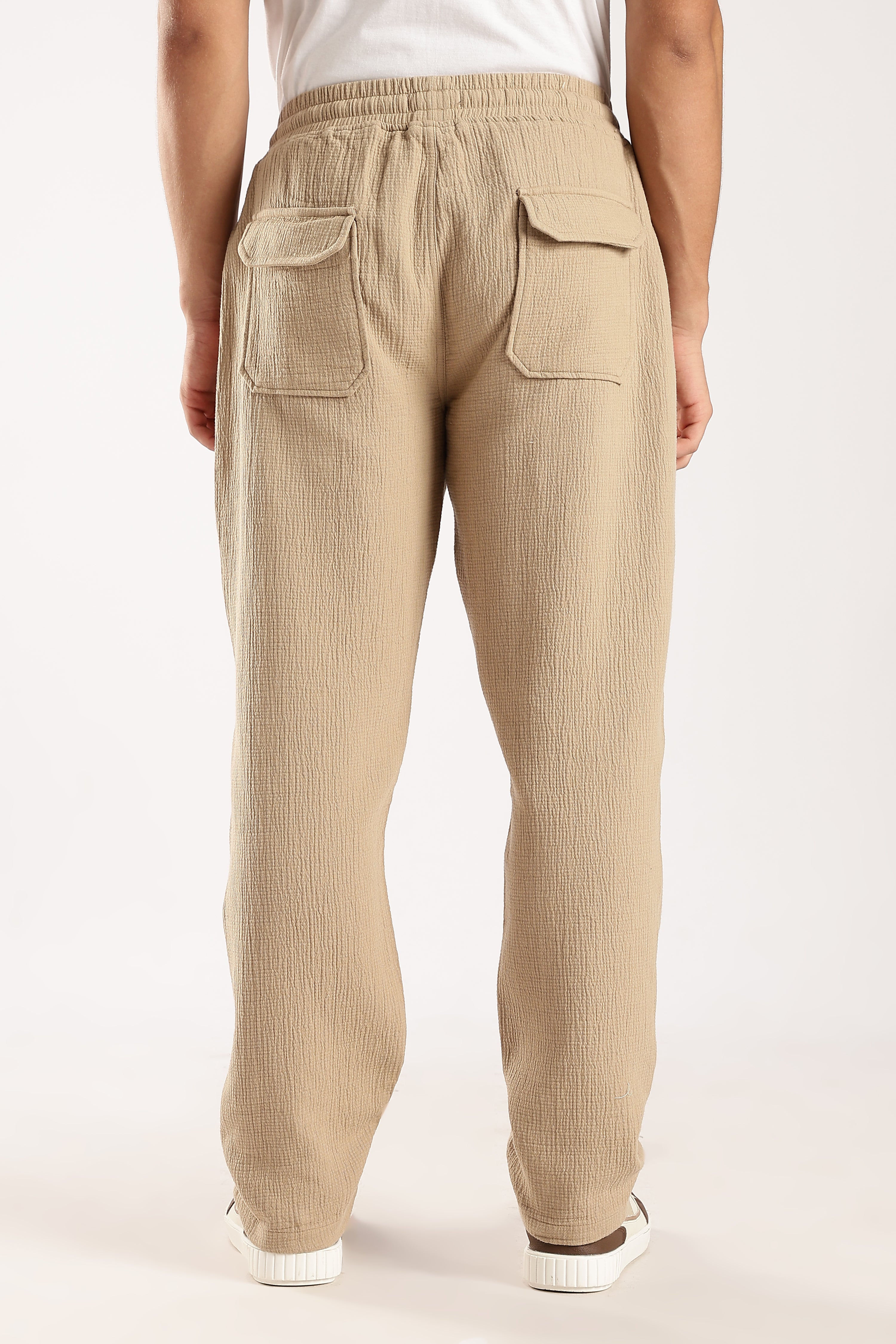 Men Beige Drawcord Trousers