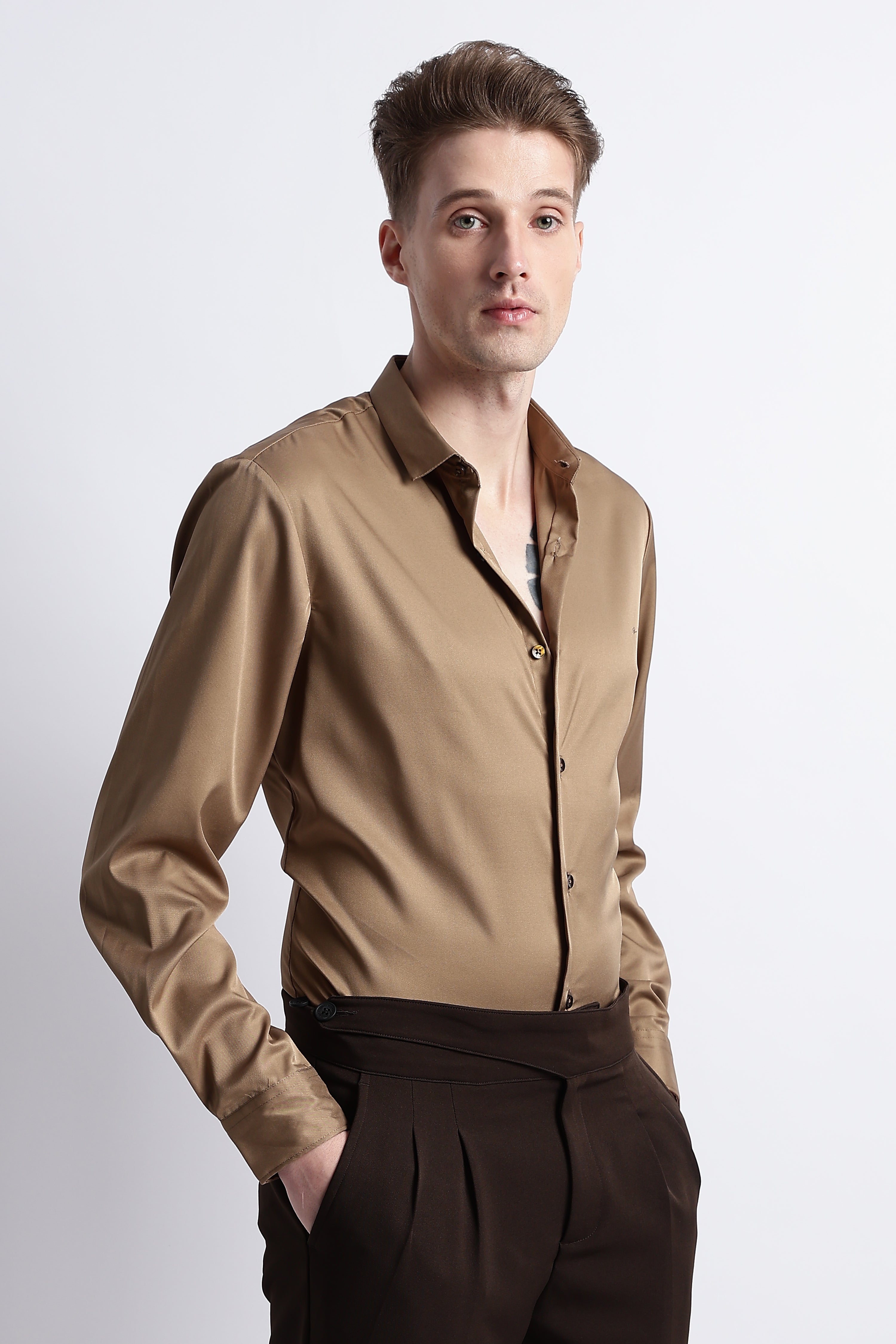 Men Smooth Satin Party Shirt